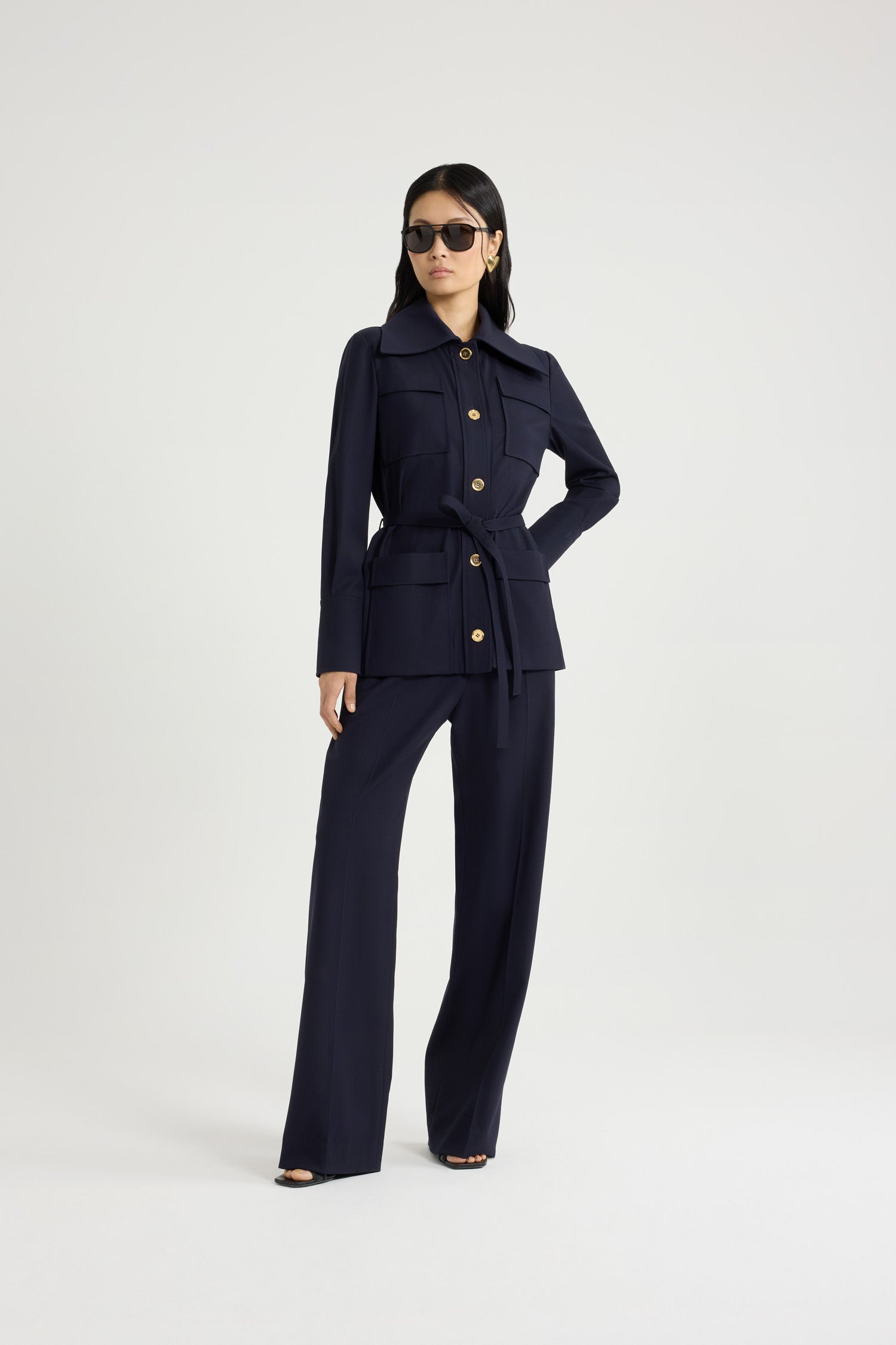 Patou P25JA049 veste safari laine bleu Navy Black