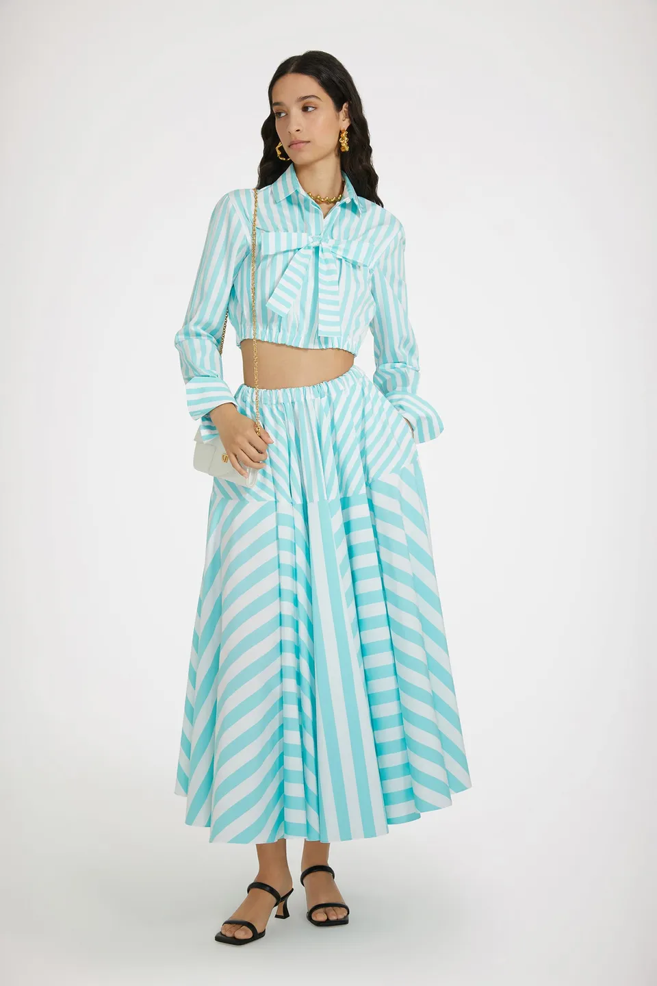 Patou SK058 jupe maxi coton rayures vertes