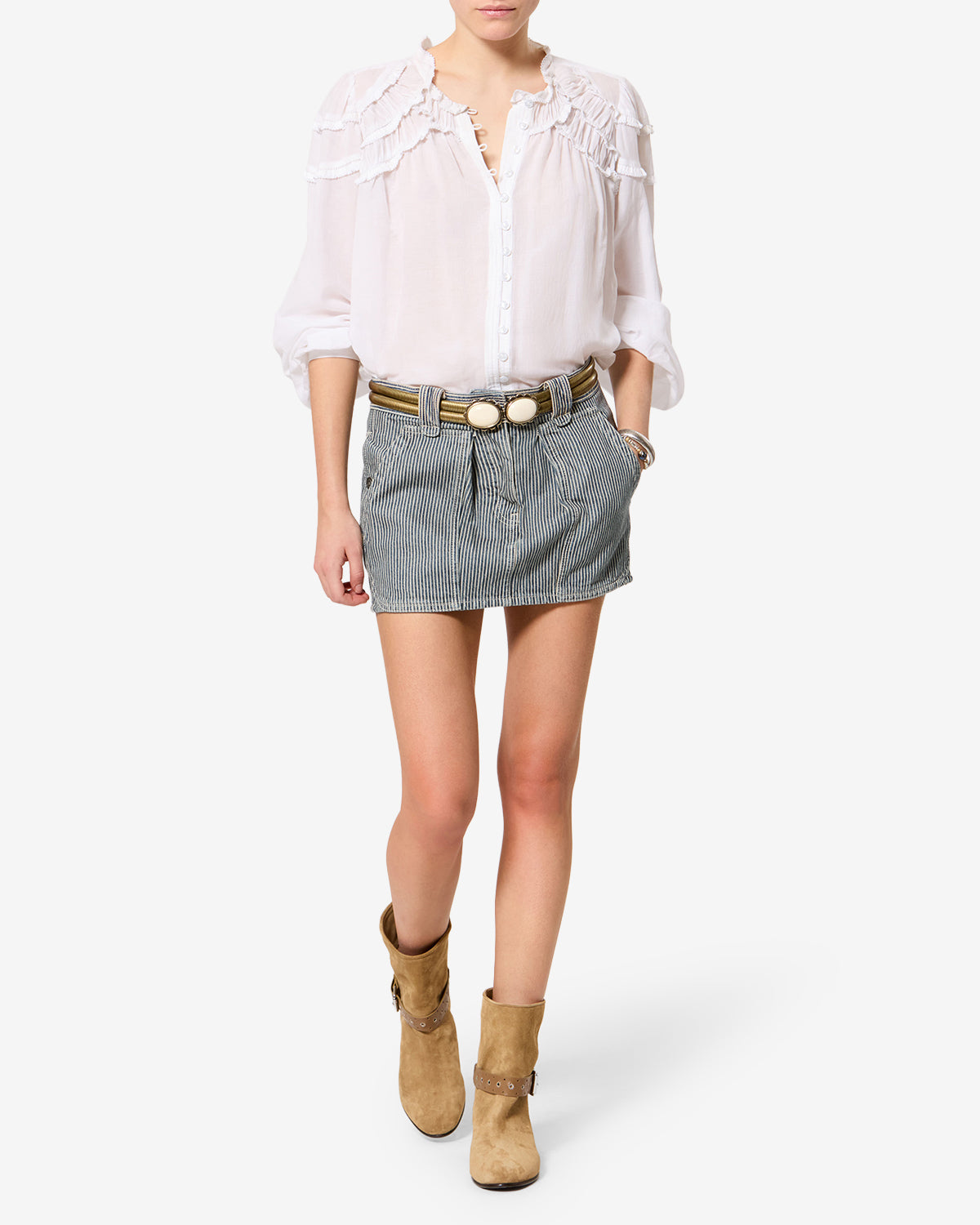 Isabel Marant Estera JU0506FA jupe mini bleu-blanc coton
