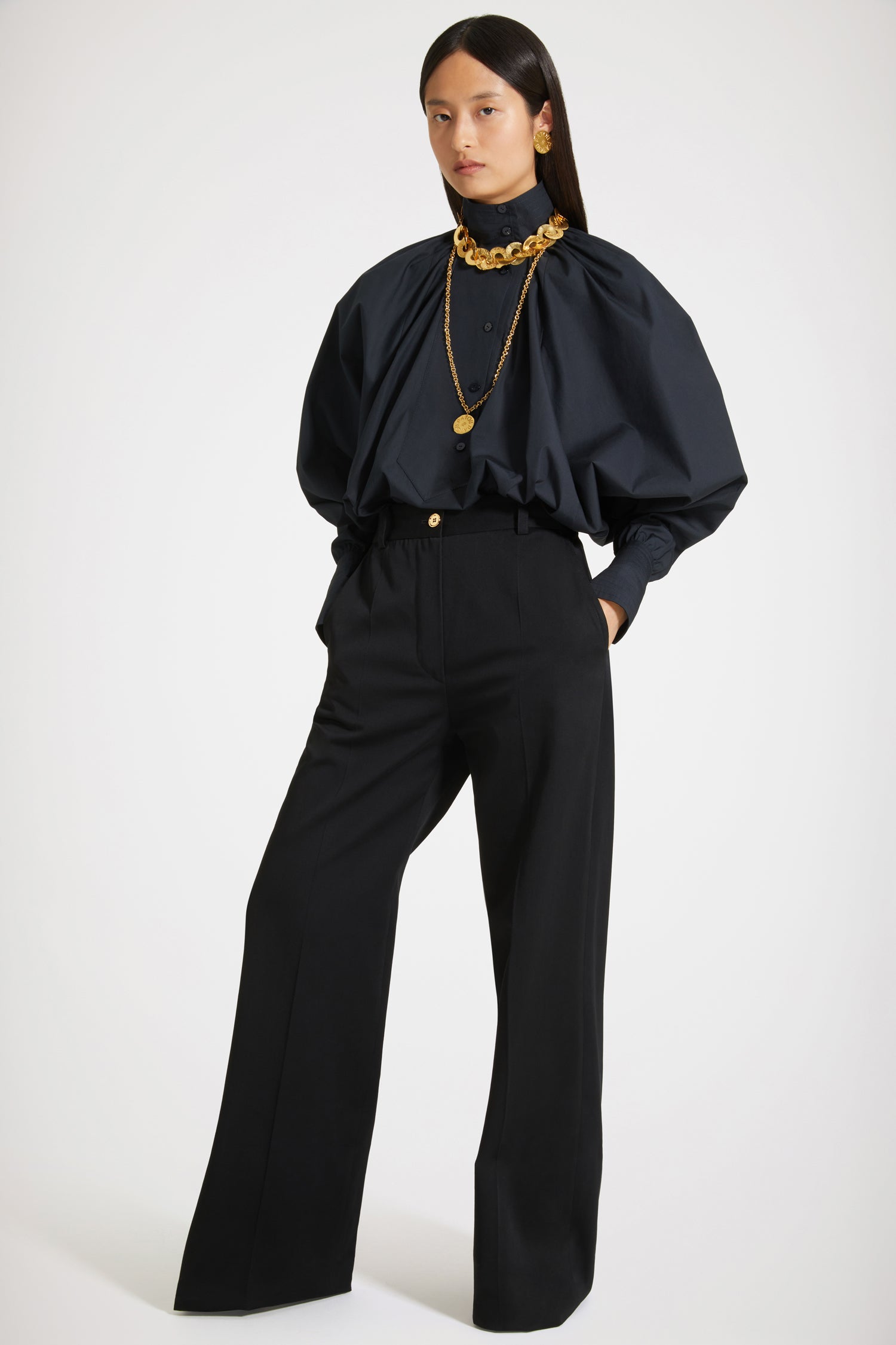 Patou BL022 blouse col montant noir coton bio large