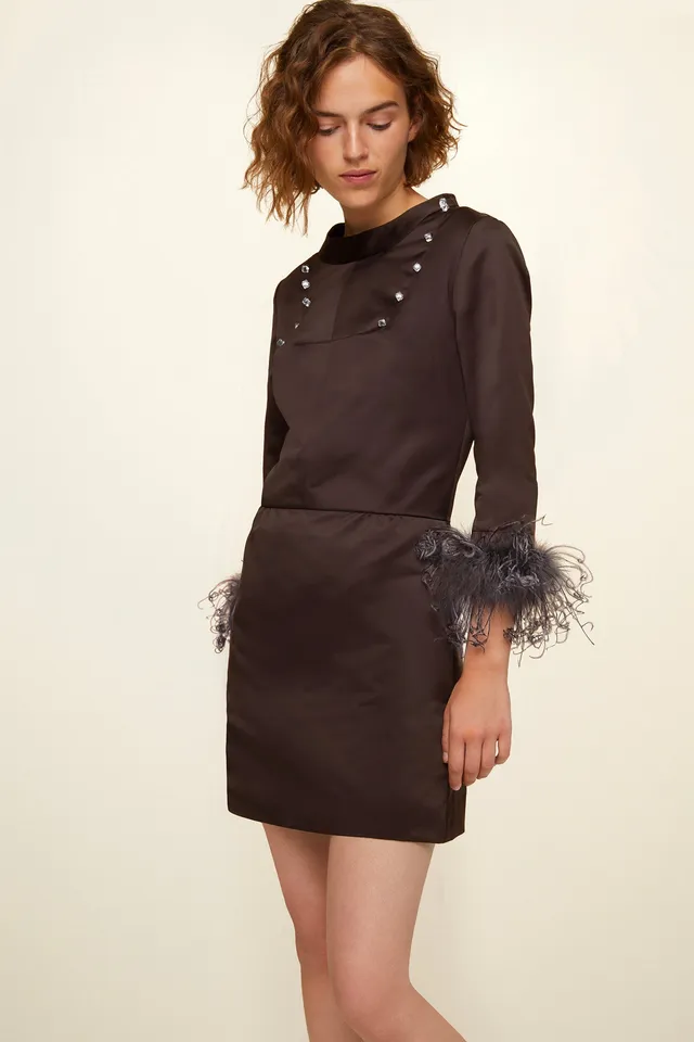 Patou H20DR0020010801B robe satin Havana plumes
