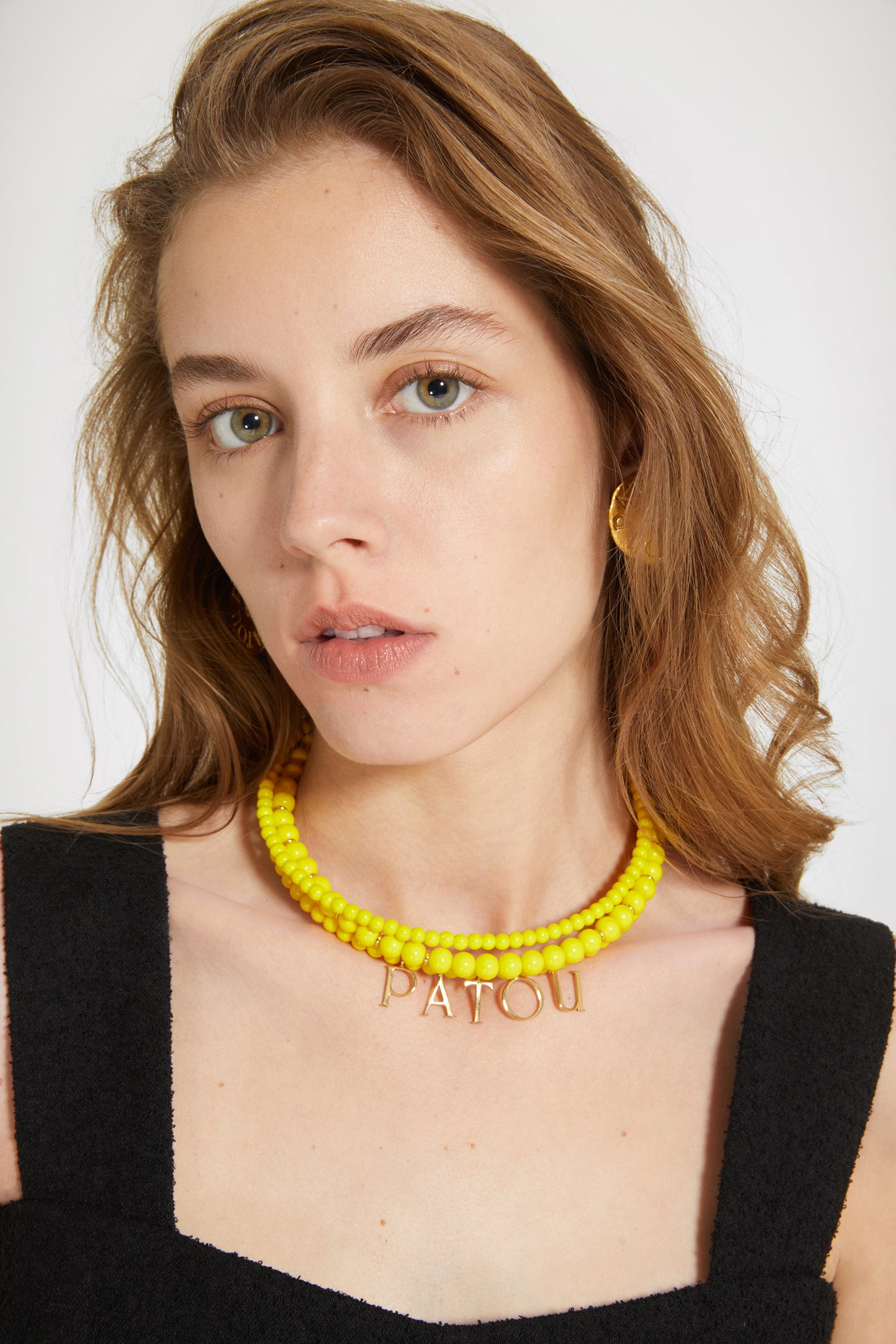 Patou collier perles verre jaune mimosa multirang