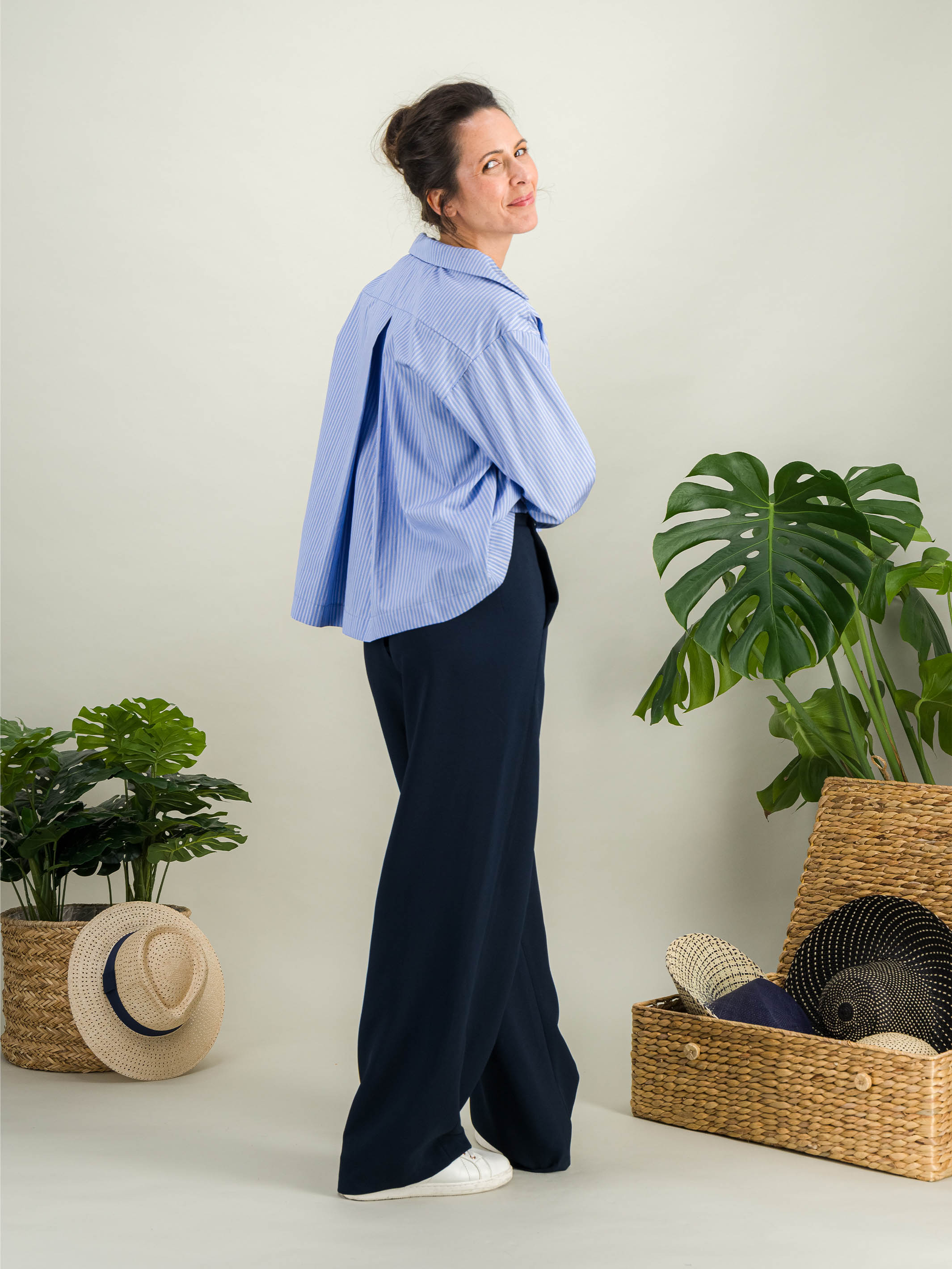 Anahide Saint André Pamplone chemise coton bleu ciel rayé