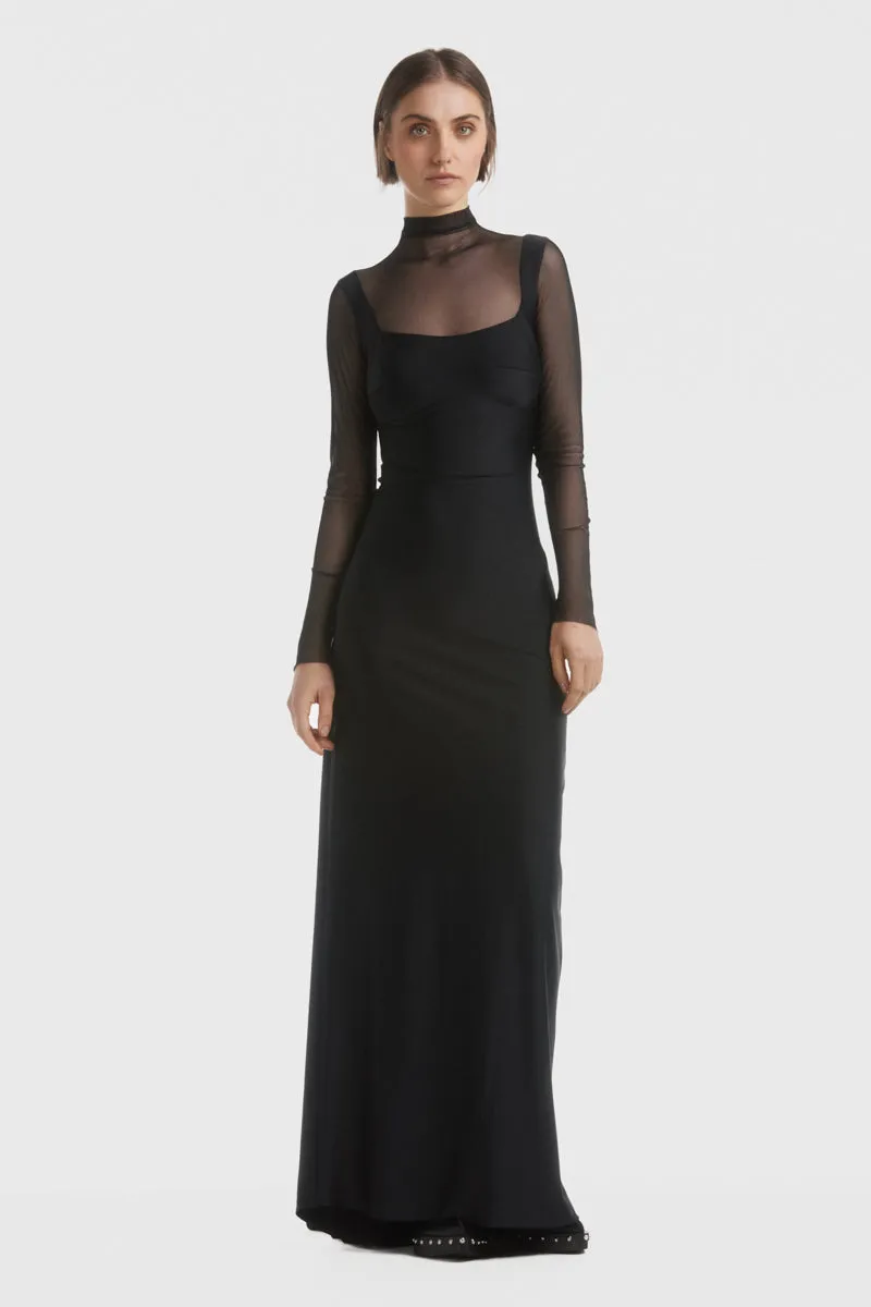 ATU Body Couture Sheer Sleeve Fitted Gown robe sirène noire S