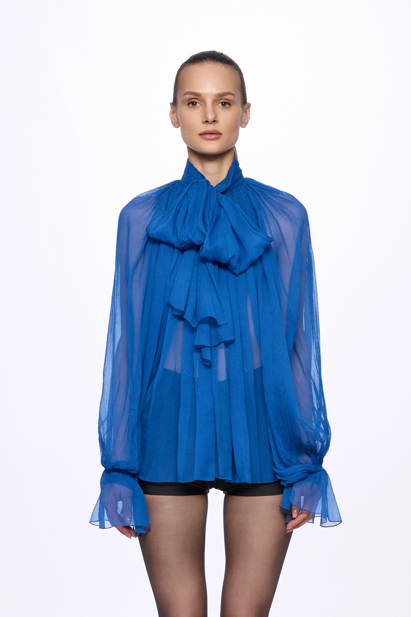 ATU Body Couture SILK Chemise Soie Bleue Foulard S