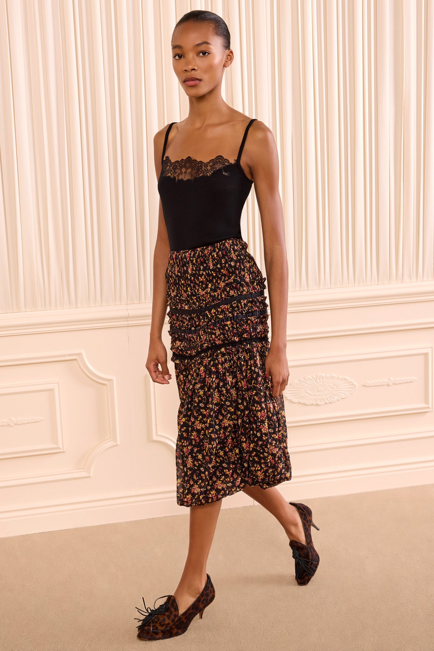 Ulla Johnson Auden FA260317 jupe midi Noir Mille Fleur soie