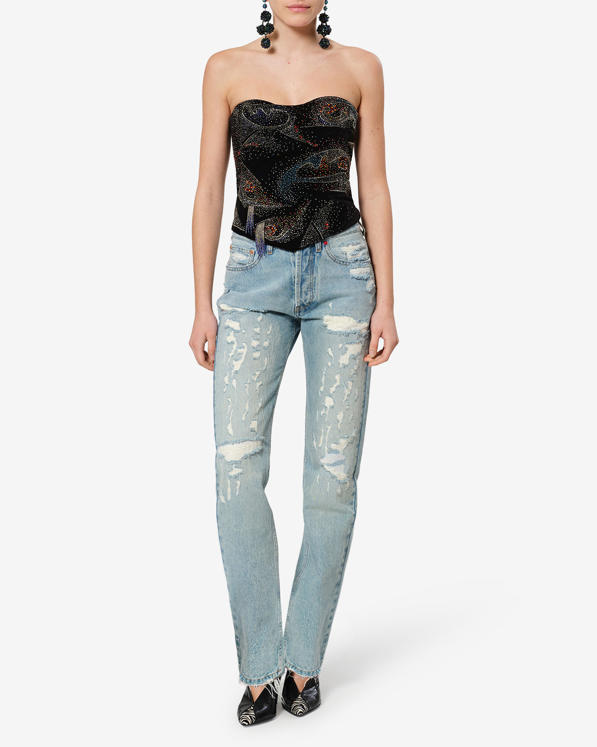 Isabel Marant Daya Regular jean bleu usé destroy coton