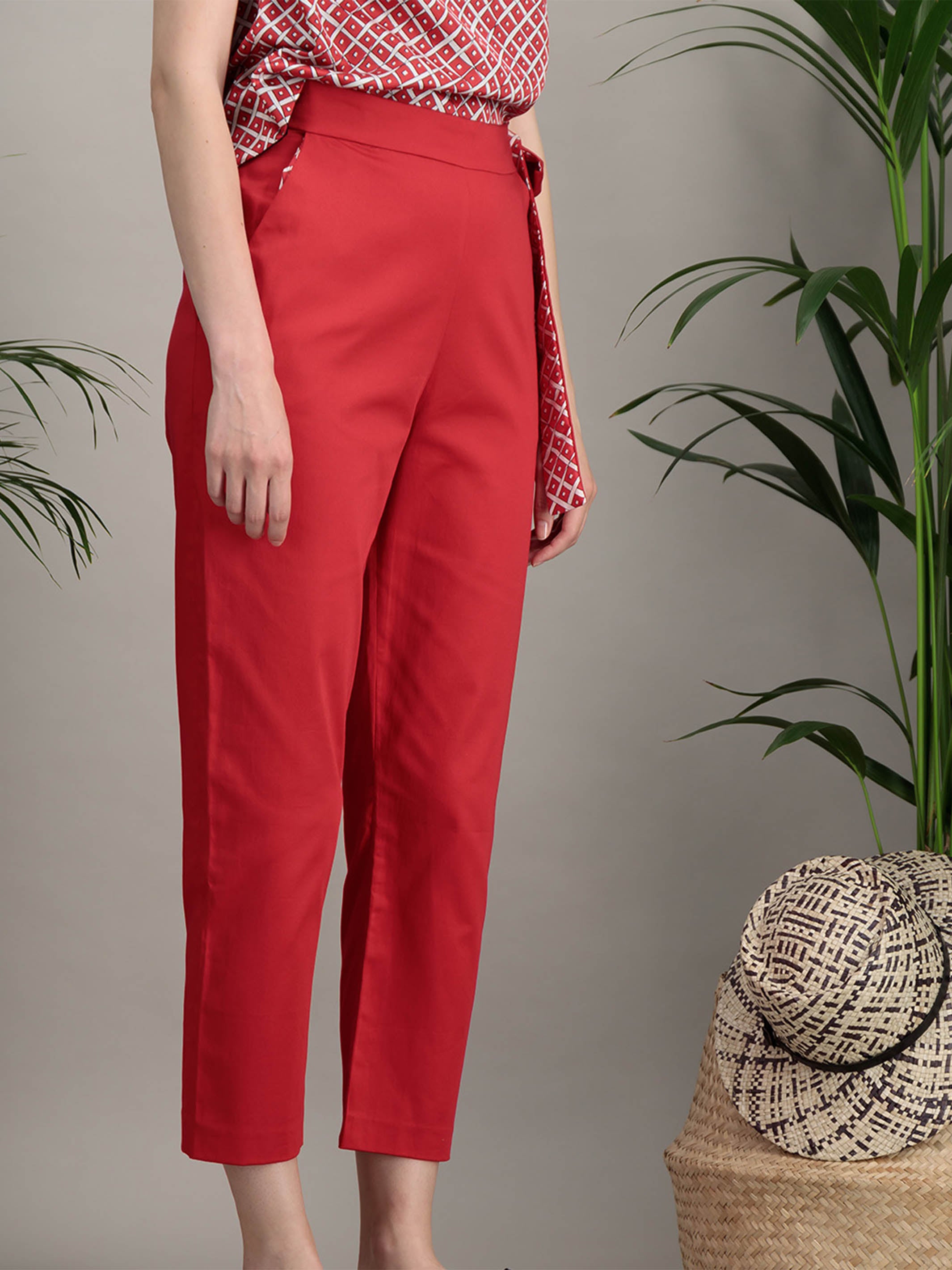 Anahide Saint André Arbor pantalon droit coton rouge carreaux