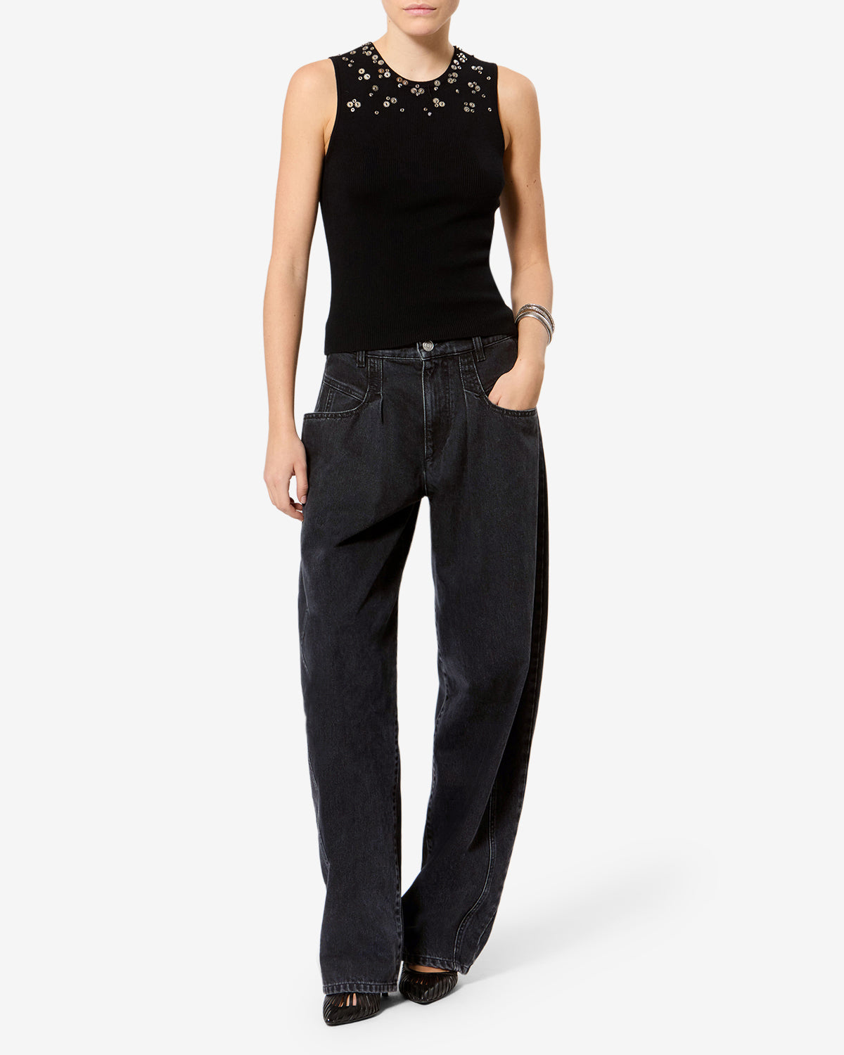 Isabel Marant Lisha jean noir délavé barrel taille haute