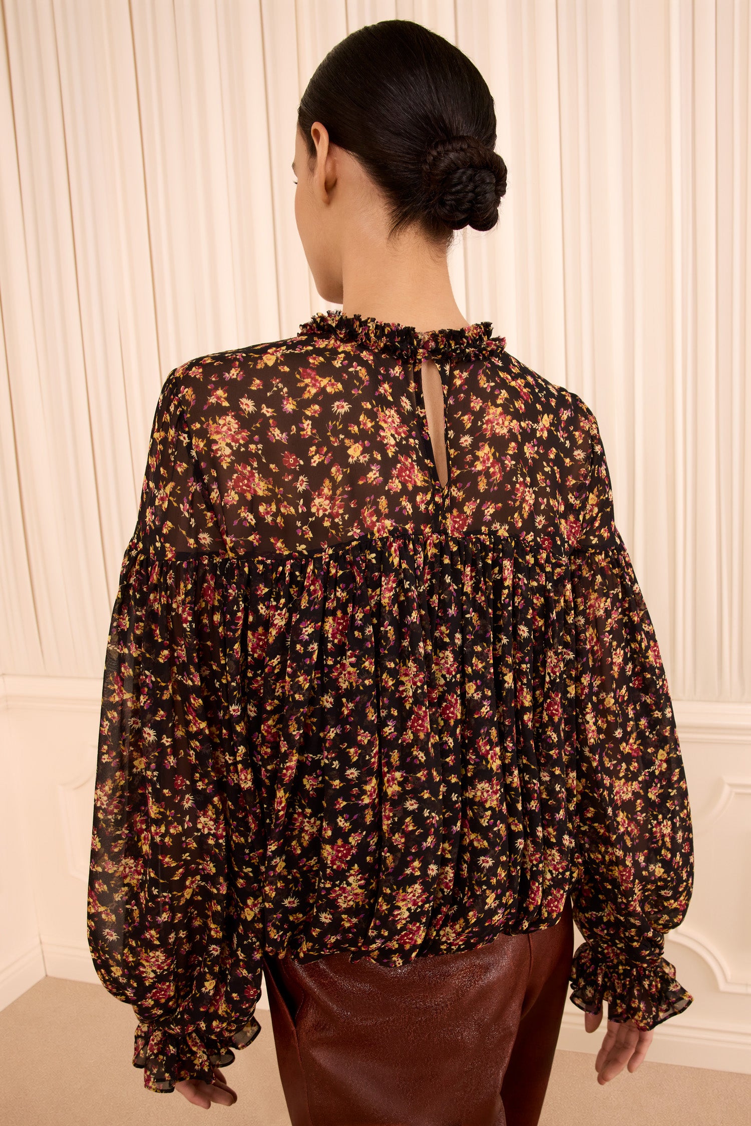 Ulla Johnson Pearl blouse soie Noir Mille Fleur 4