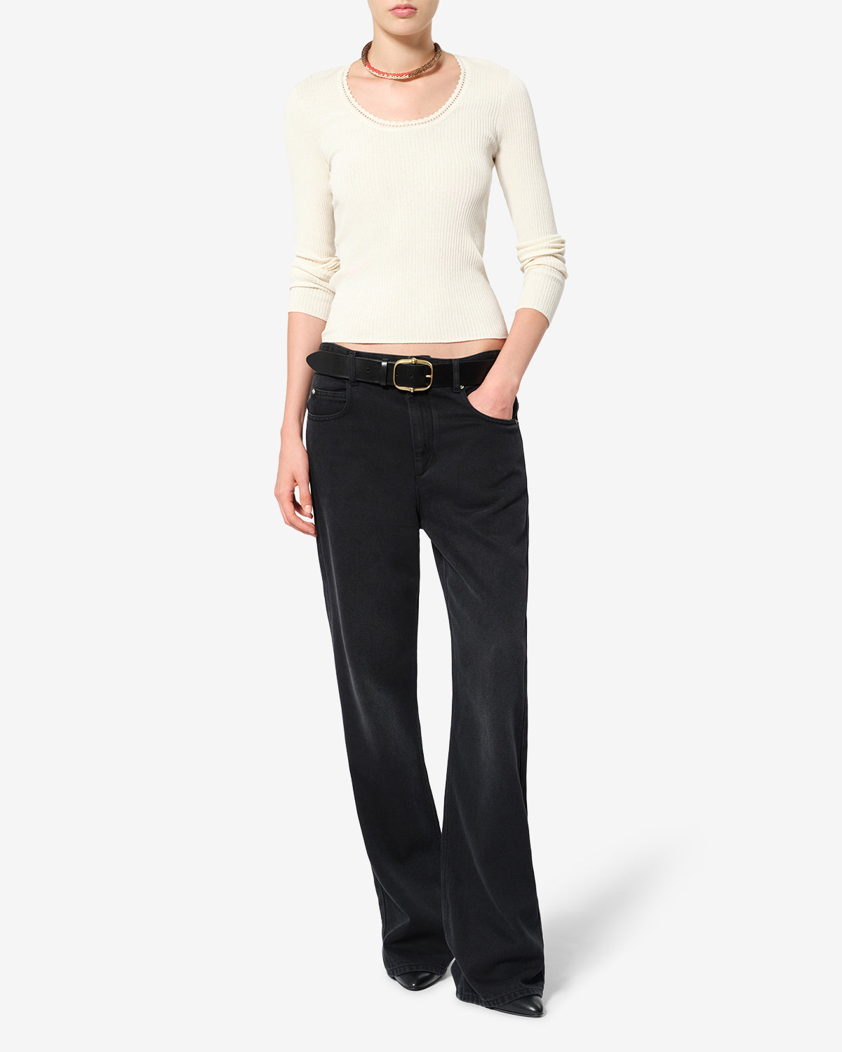 Isabel Marant Selenie pull soie écru col rond ajusté