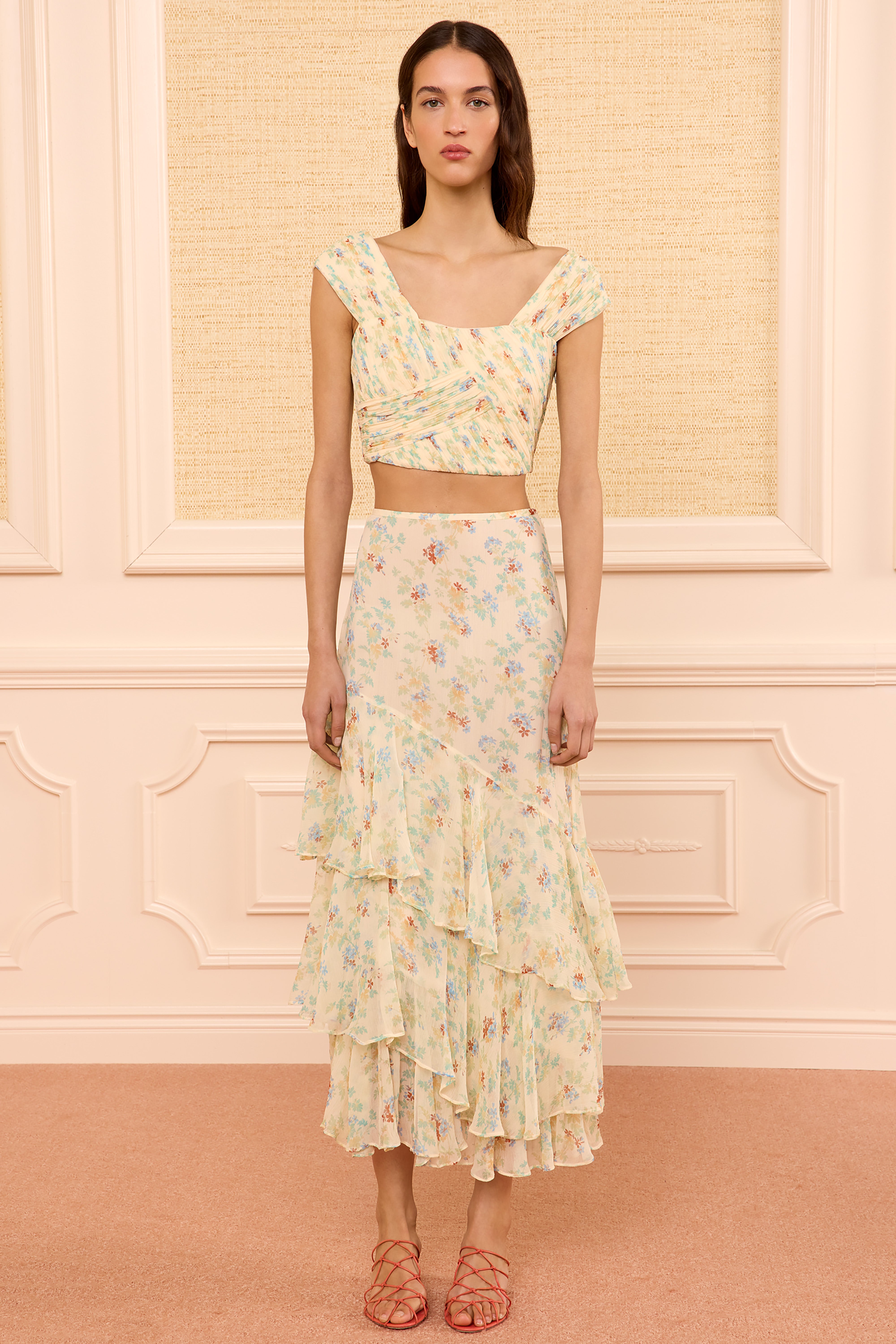 Ulla Johnson Meadow jupe midi Moon Petal soie fleurs
