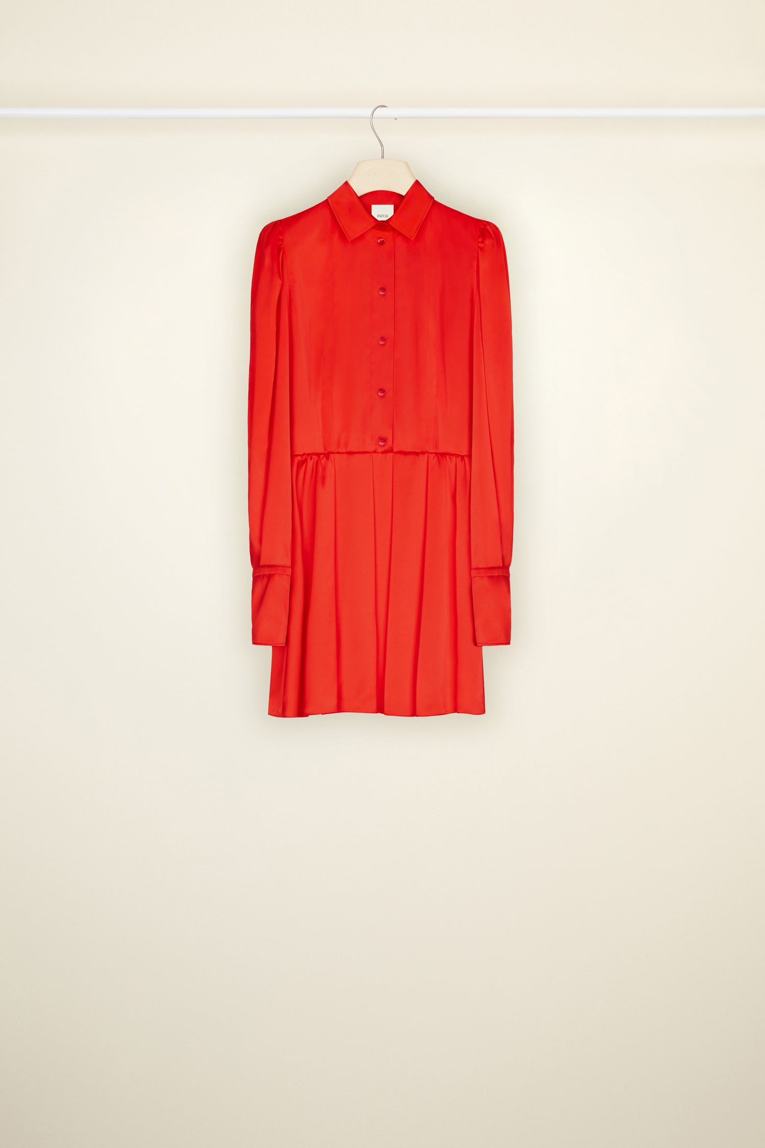 Patou DR081 robe chemise plissée mini satin rouge poppy 38