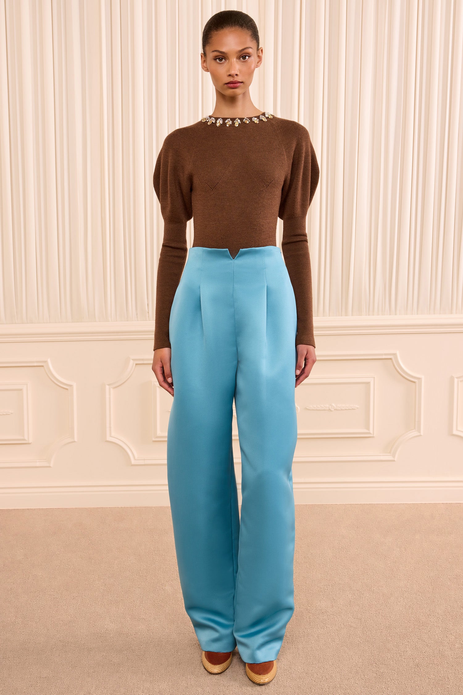 Ulla Johnson Edlyn pantalon satin Heron taille haute