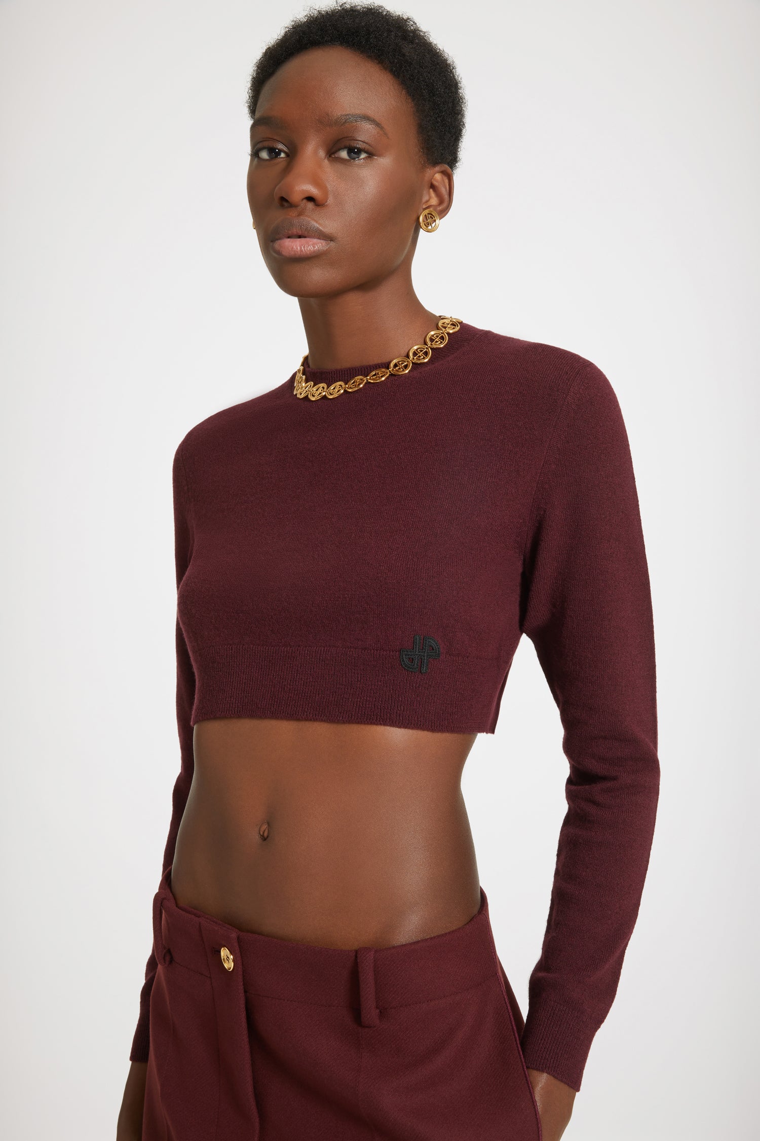 Patou KN099 Pull court laine cachemire ruby wine