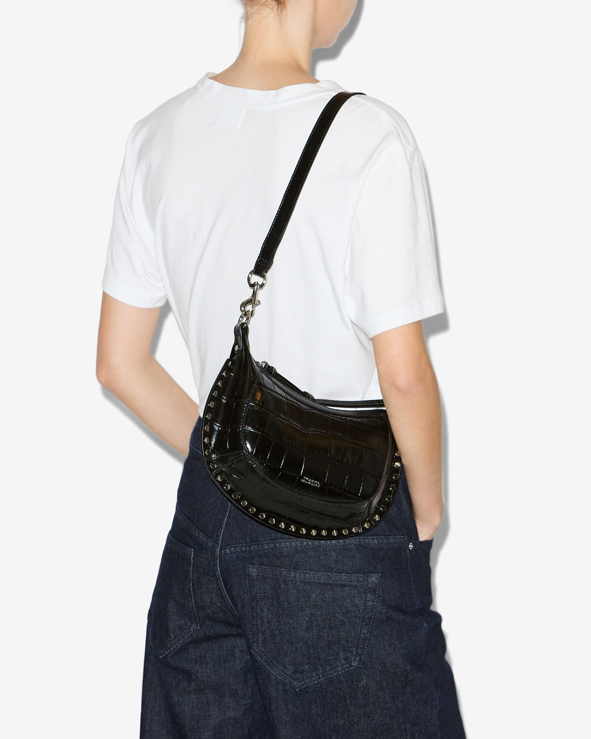 Isabel Marant Oskan Moon sac cuir croco noir argenté