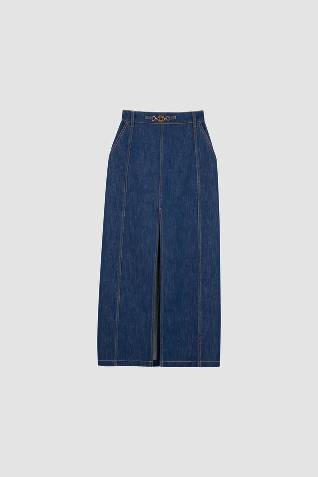 Patou SK050 jupe midi denim fendue rodeo blue