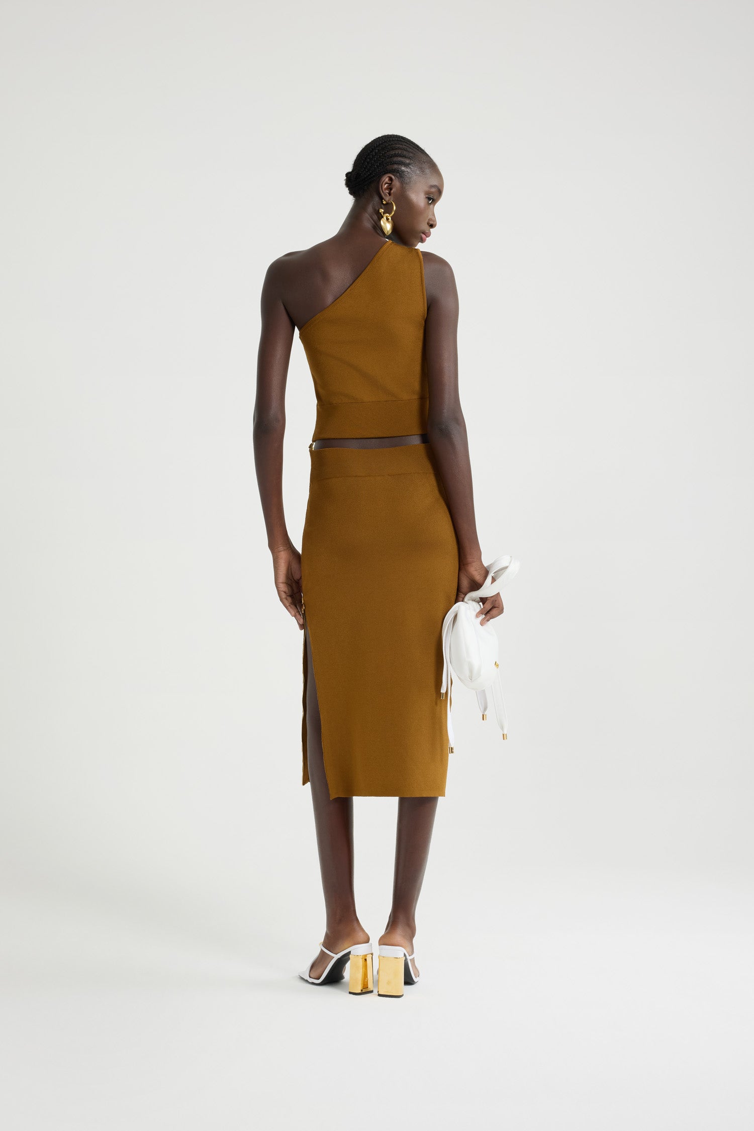 Patou KN244 top asymétrique caramel crêpe taille XS-XXL