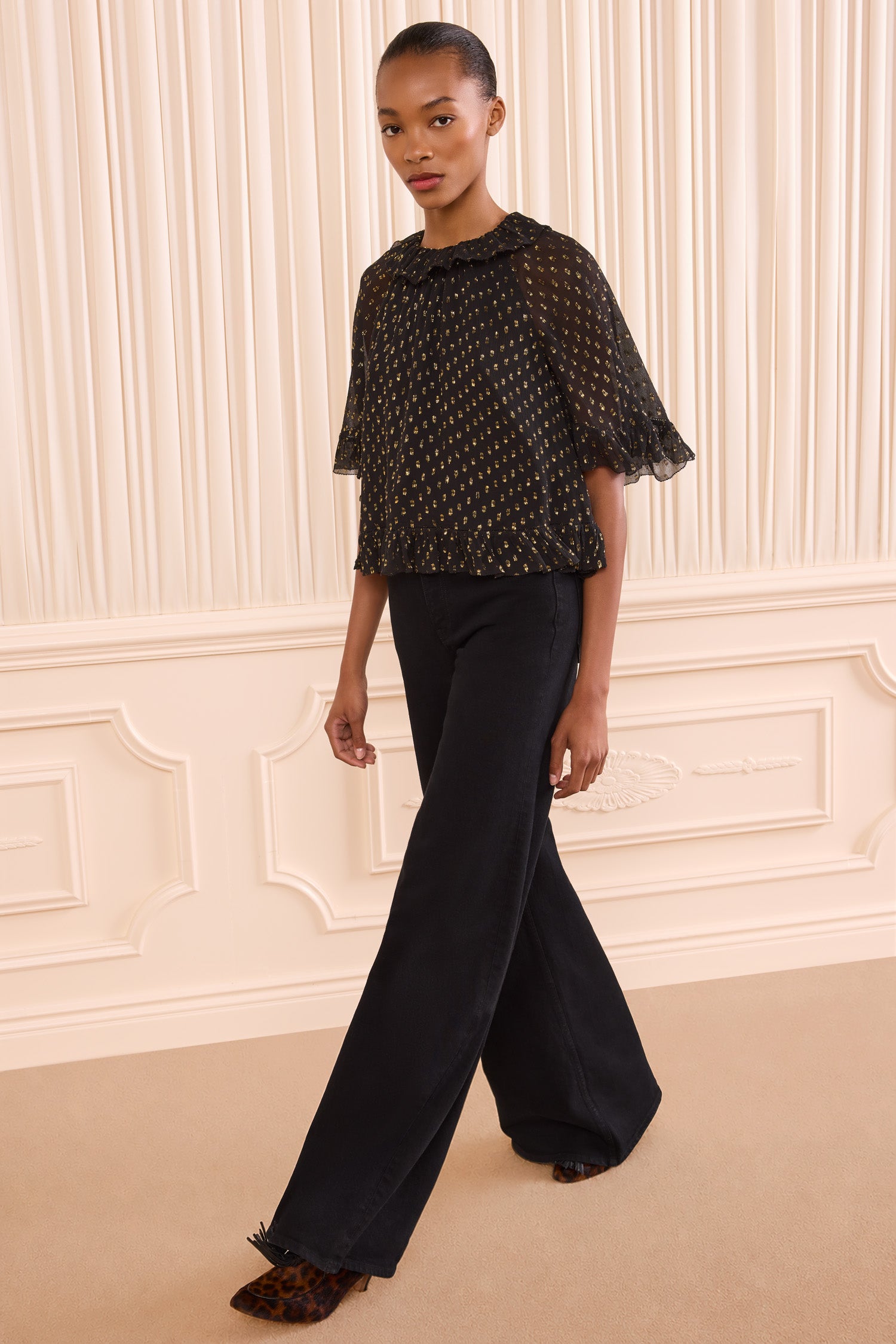 Ulla Johnson Minna blouse noir soie volants