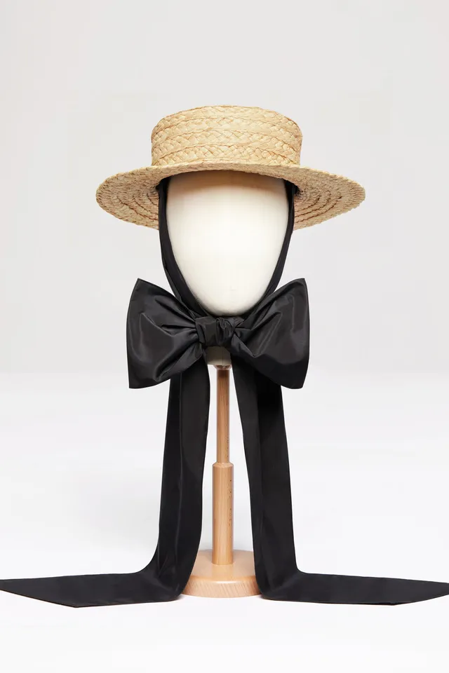 Patou AC042 canotier raphia vanilla noeud noir TU