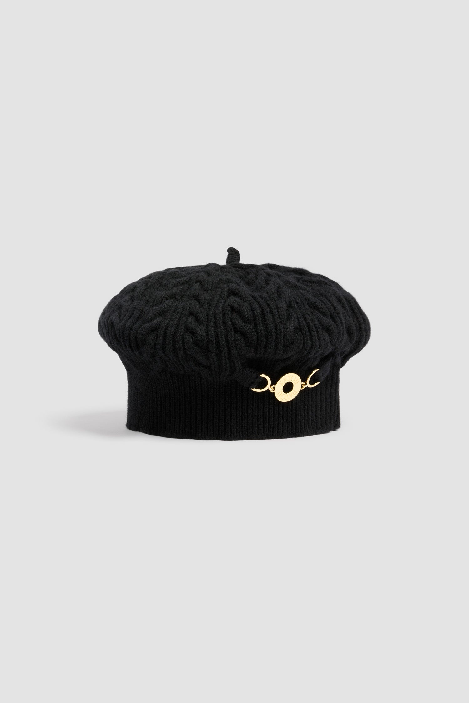 Patou Cable knit beret béret noir laine cachemire TU