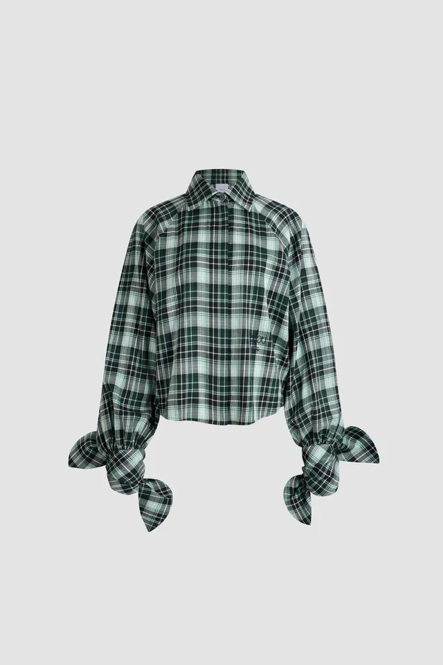 Patou BL064 blouse coton tartan acqua