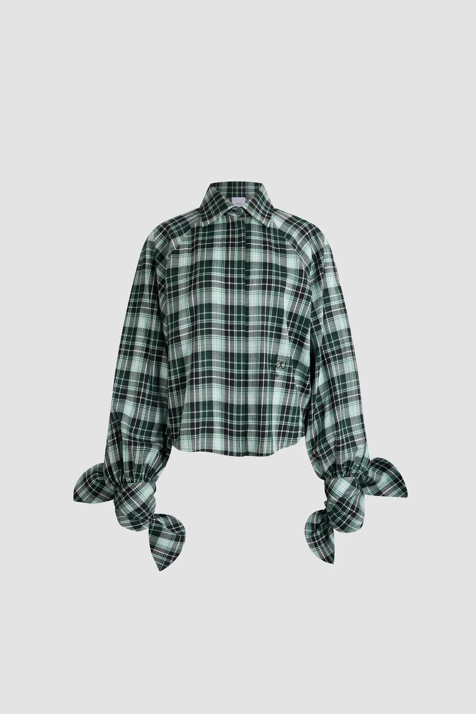 Patou BL064 blouse coton tartan acqua