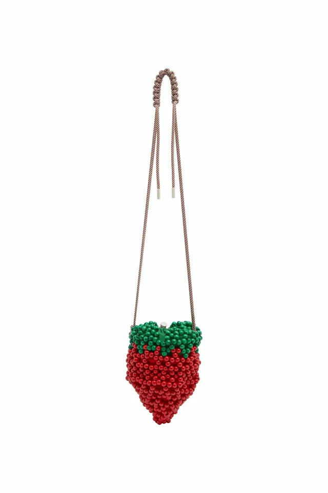 Alemäis Strawberry mini sac perles bois fraise rouge