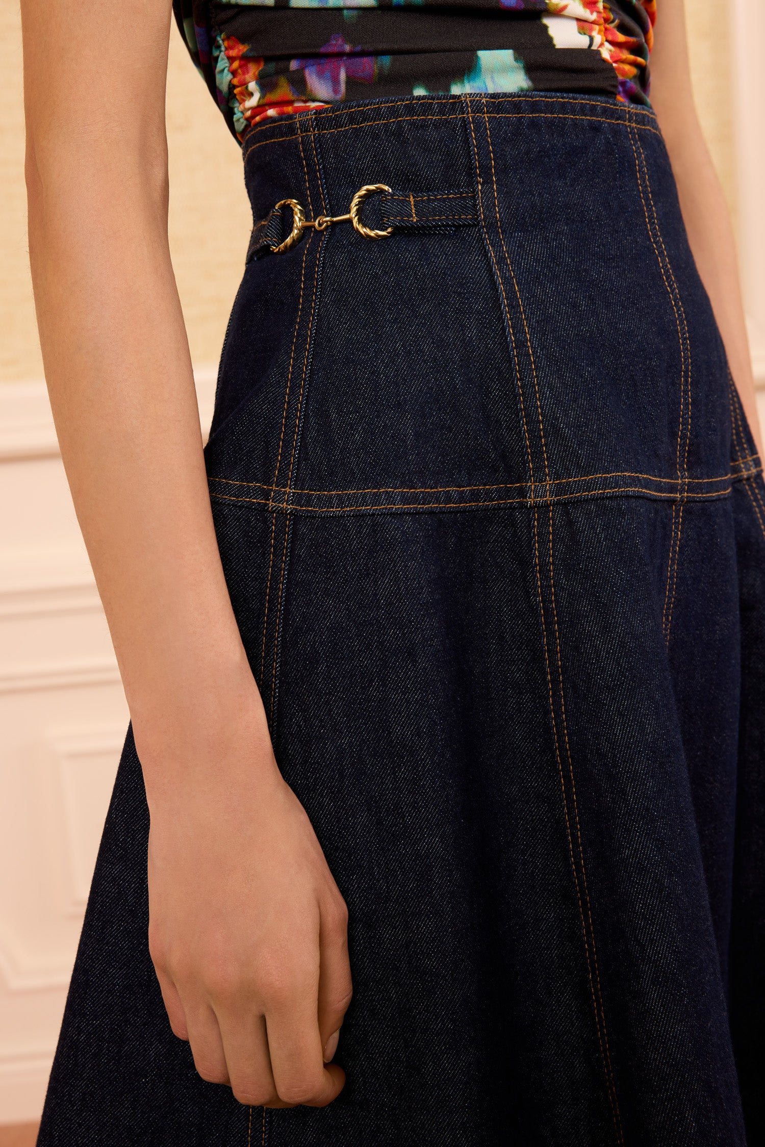 Ulla Johnson Denim Brigette Jupe midi Tigris coton