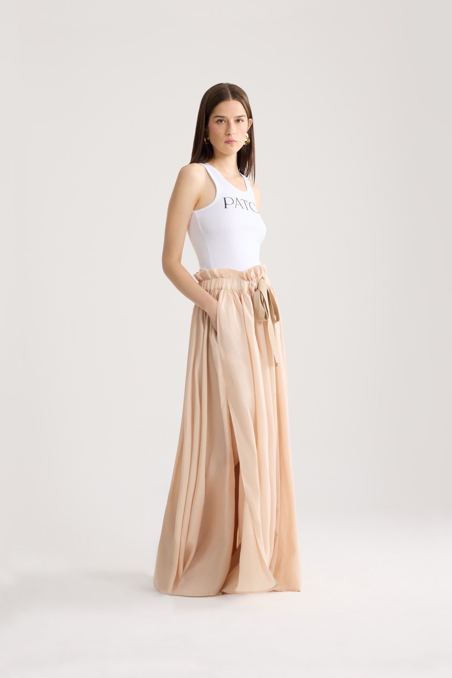 Patou SK117 jupe longue soie rayée Shell Beach taille