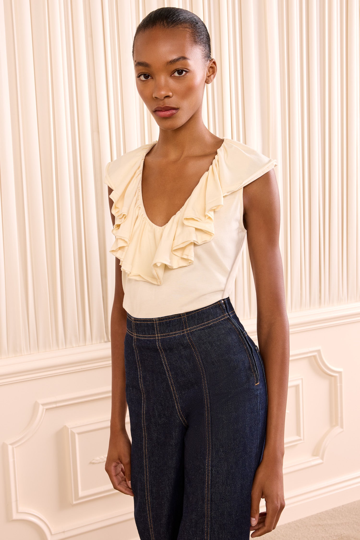 Ulla Johnson Elsie Top haut coton blanc Cowrie sans manches
