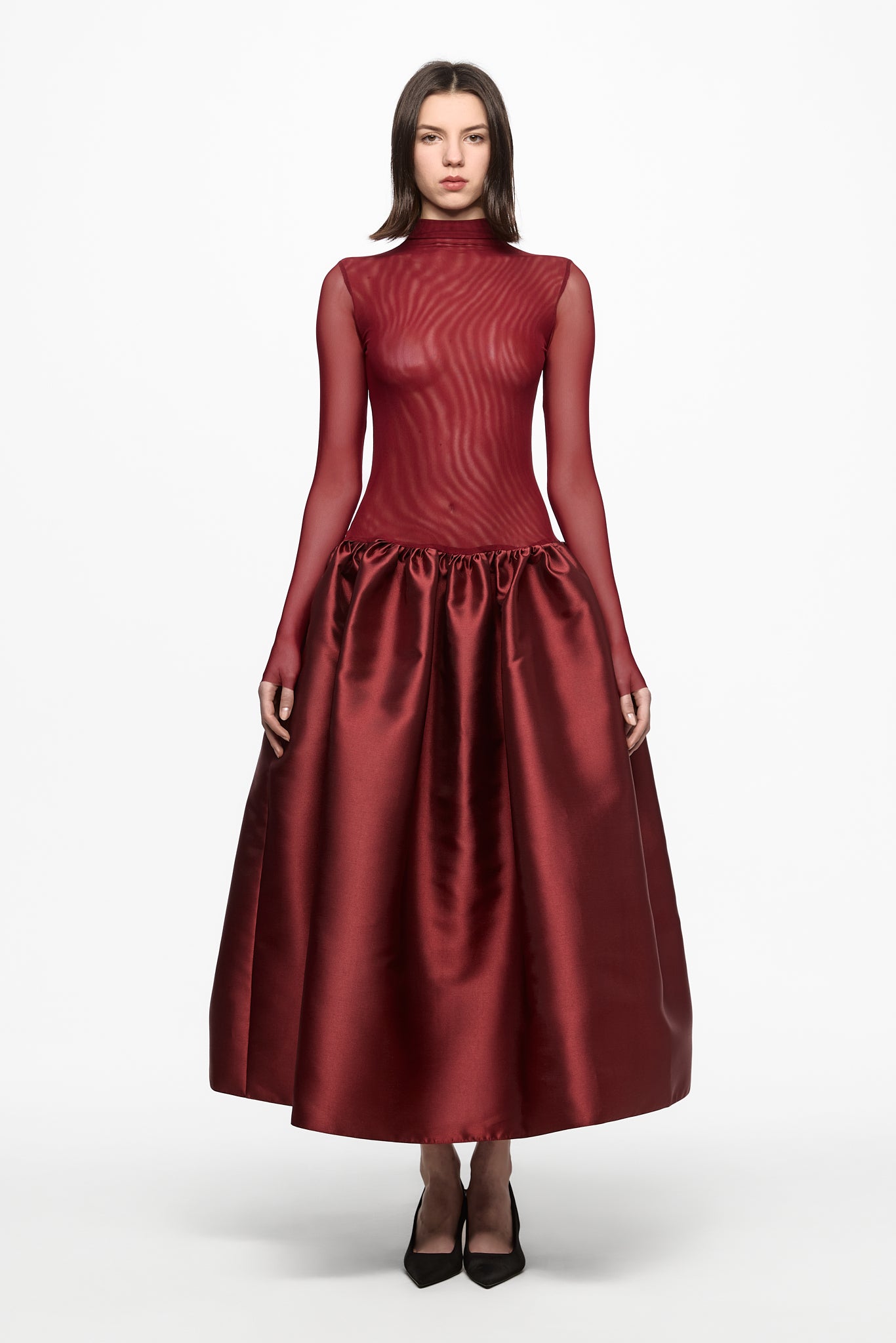 ATU Body Couture Long and formal Wine high neck tulle midi robe bordeaux S