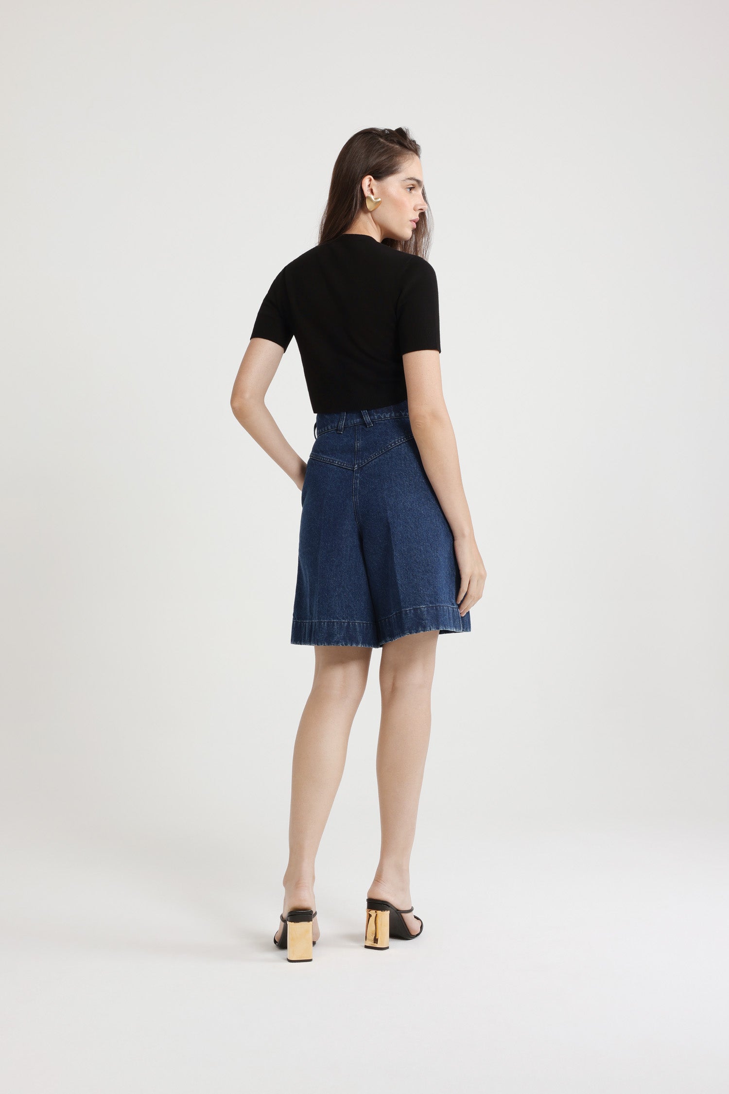 Patou TR052 bermuda denim bleu coton taille haute