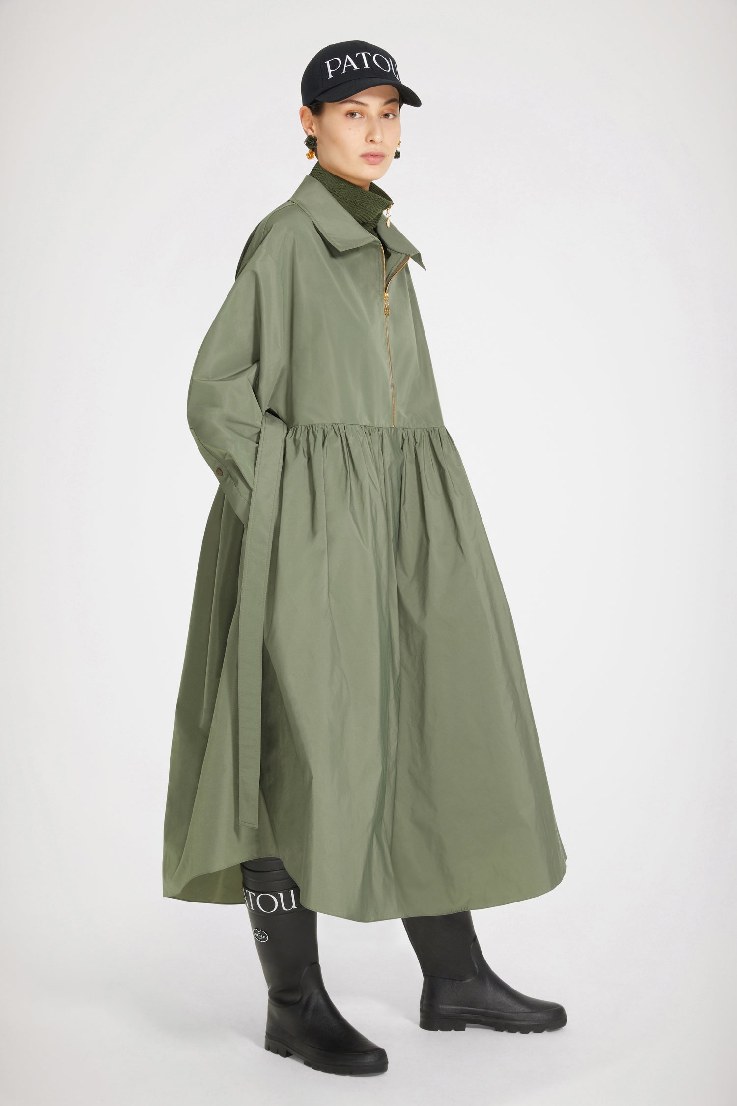 Patou DR095 robe maxi satin recyclé vert Loden