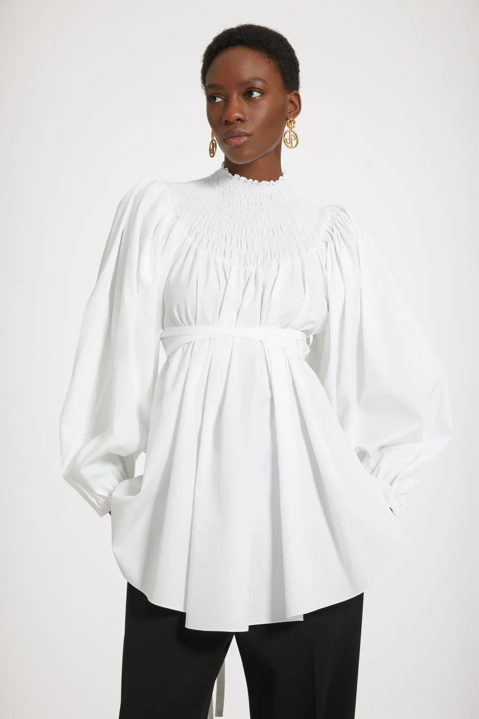 Patou Tops tunique blanche col smocké coton bio