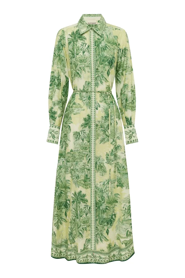 Alemais Sara robe chemise midi jungle coton soie AU6