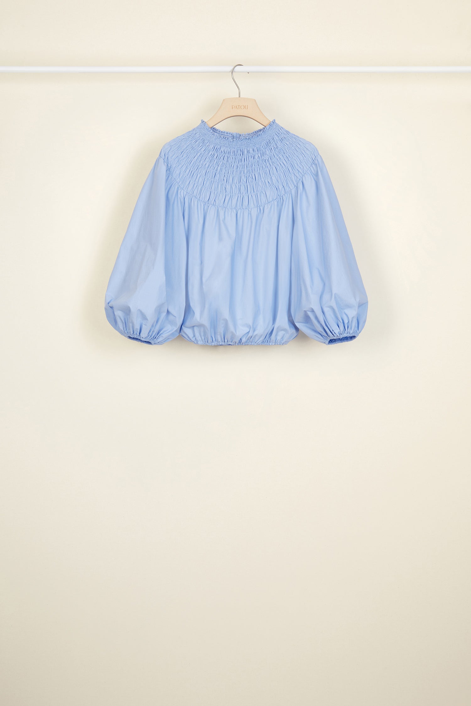 Patou P20TO0040017620B top court bleu coton smocké