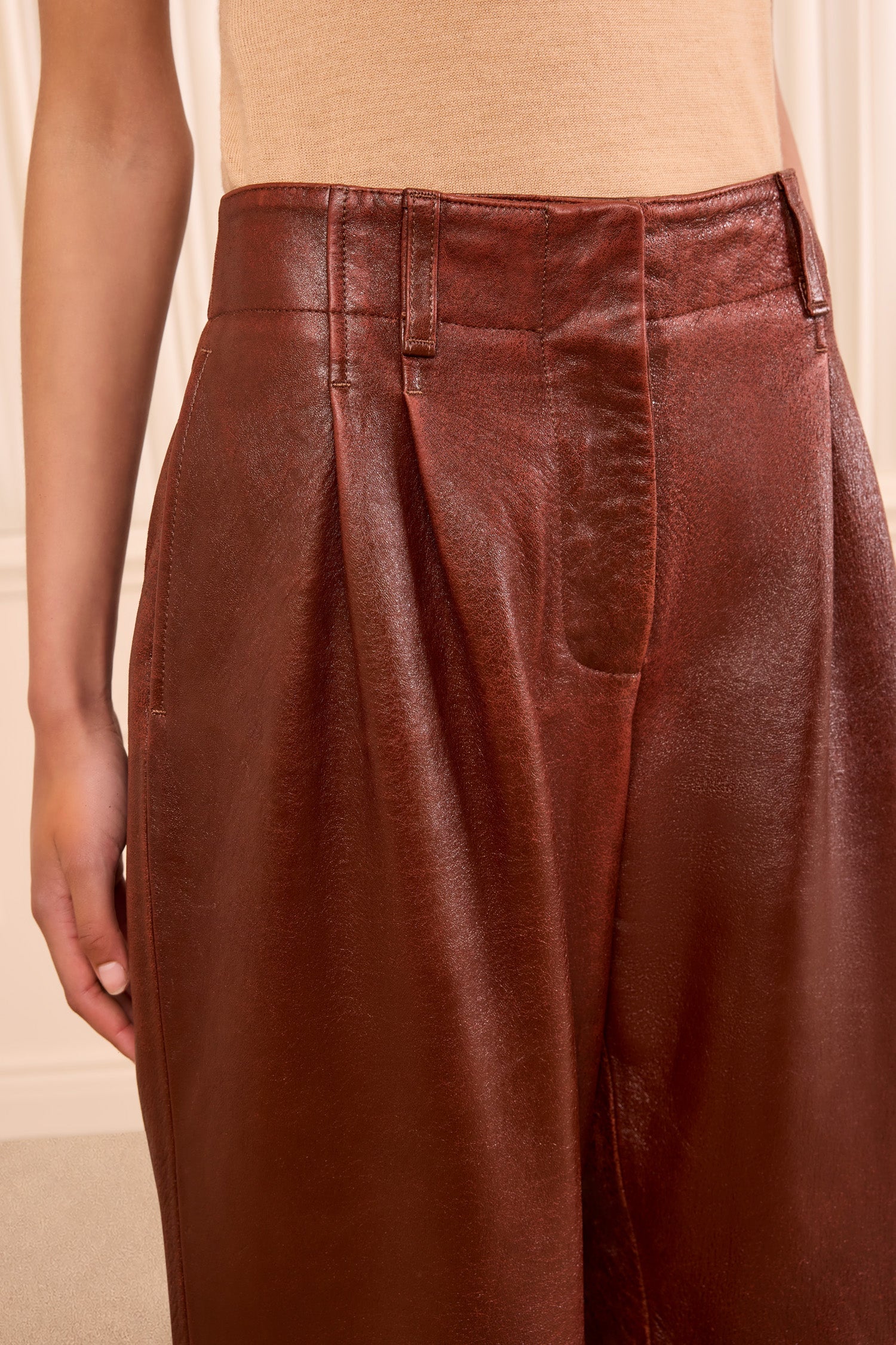 Ulla Johnson Keiran Leather pantalon Cognac cuir