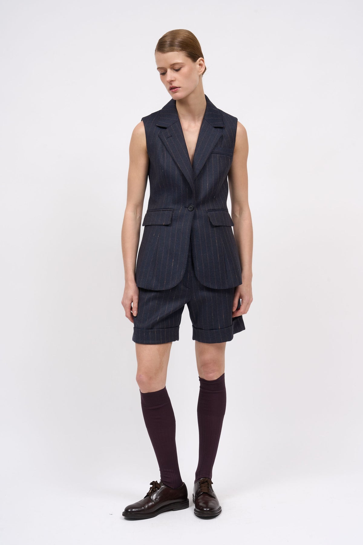 Paul & Joe Amy veste tailleur laine rayée sans manches