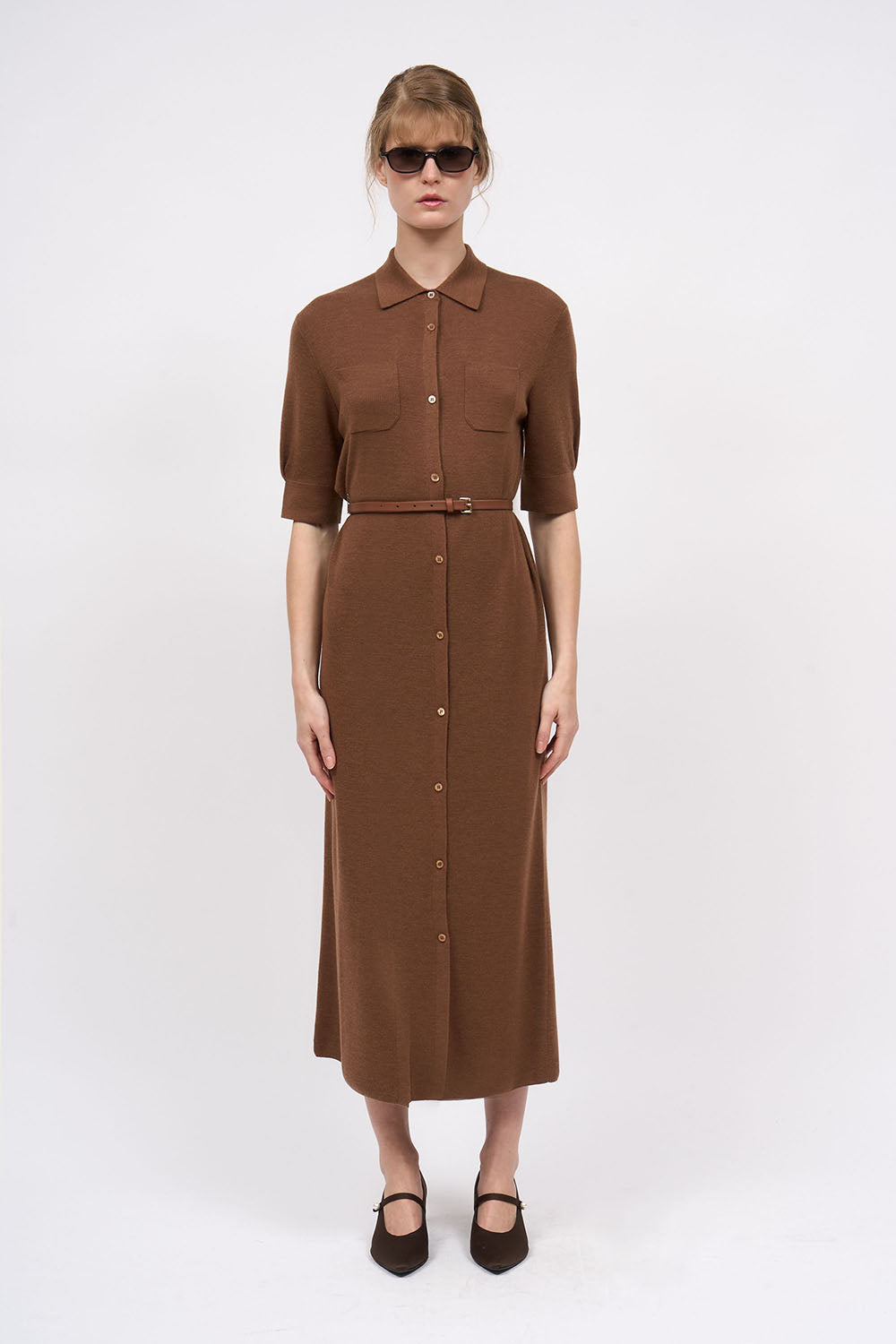 Paul & Joe Galicia robe-chemise mérinos marron