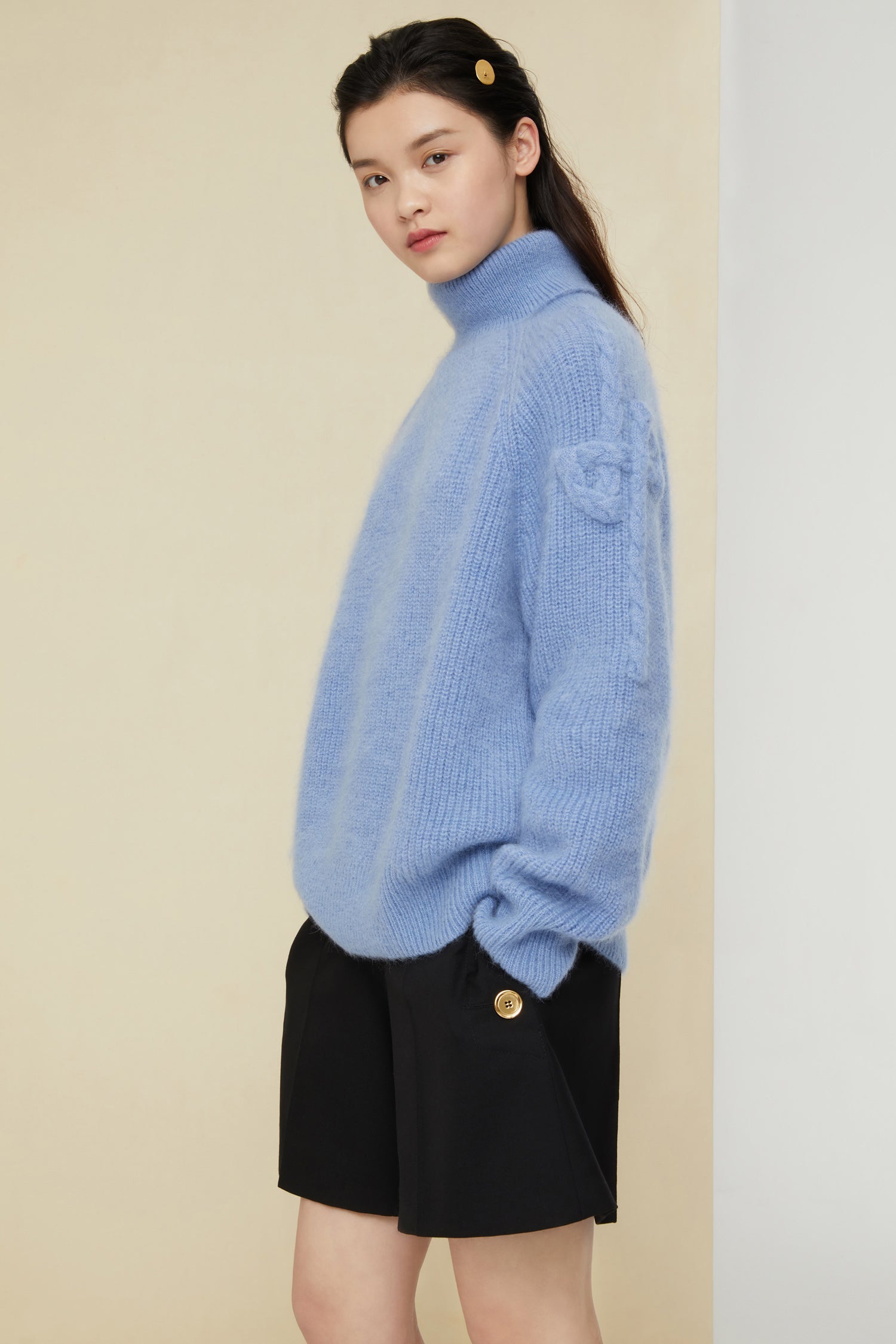 Patou A20KN0348030603B pull col roulé Blueberry mohair