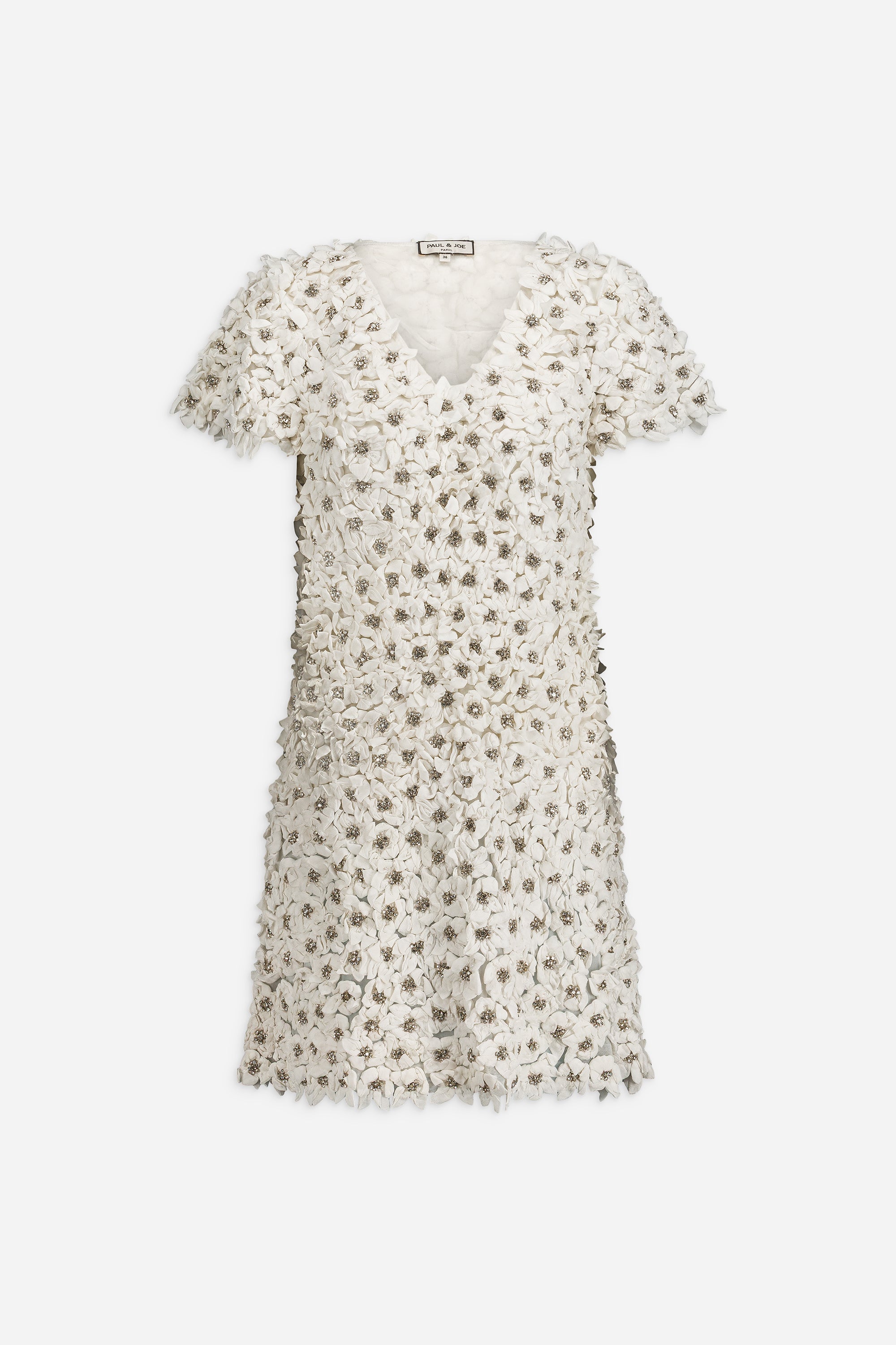 PAUL & JOE Robe courte brodée fleurs rose strass