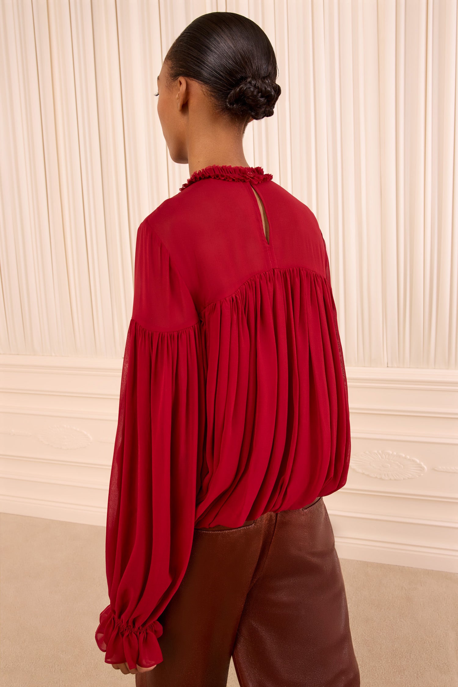 Ulla Johnson Pearl FA260214 blouse soie cerise manches longues