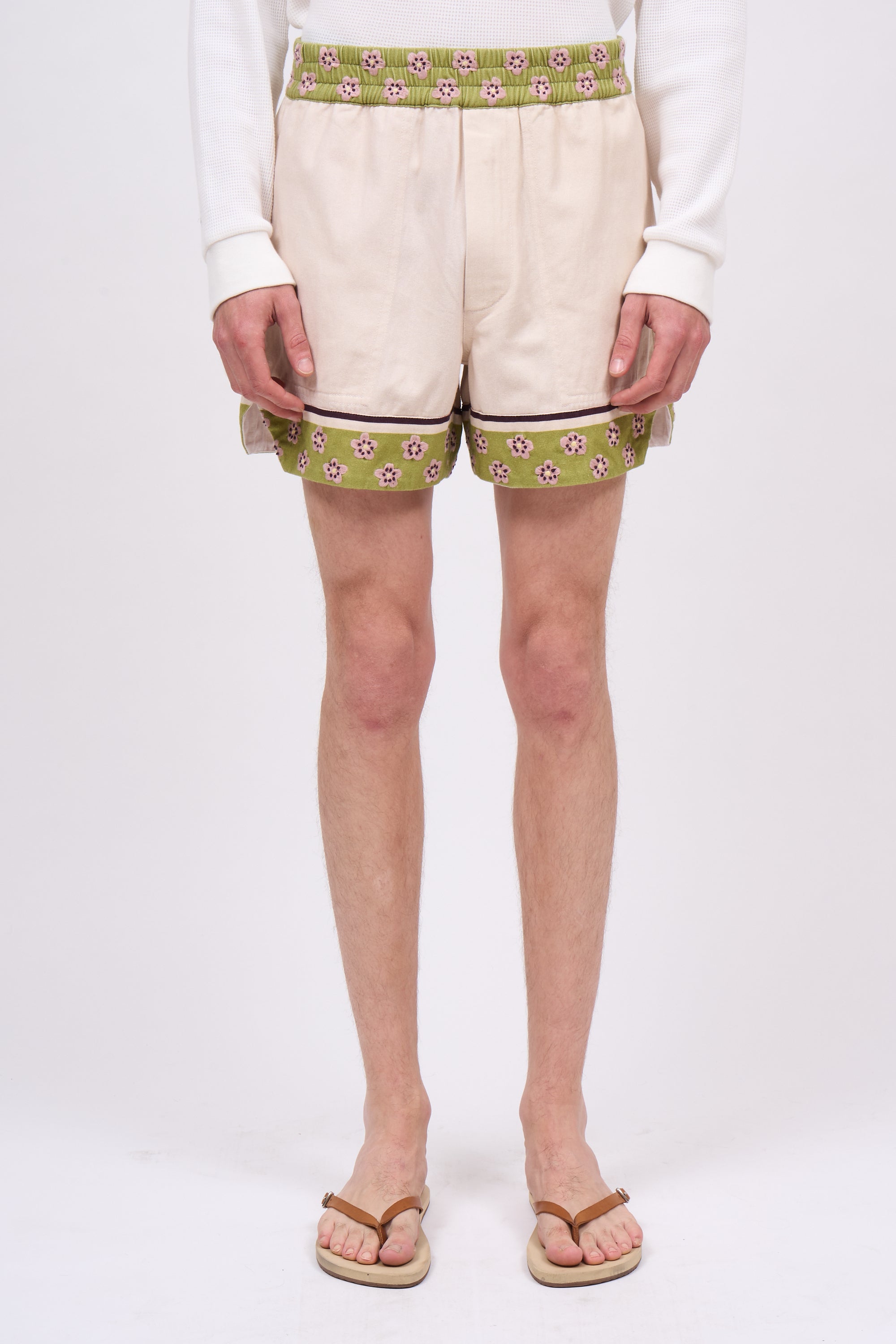 Paul & Joe short Elion gabardine coton brodé beige