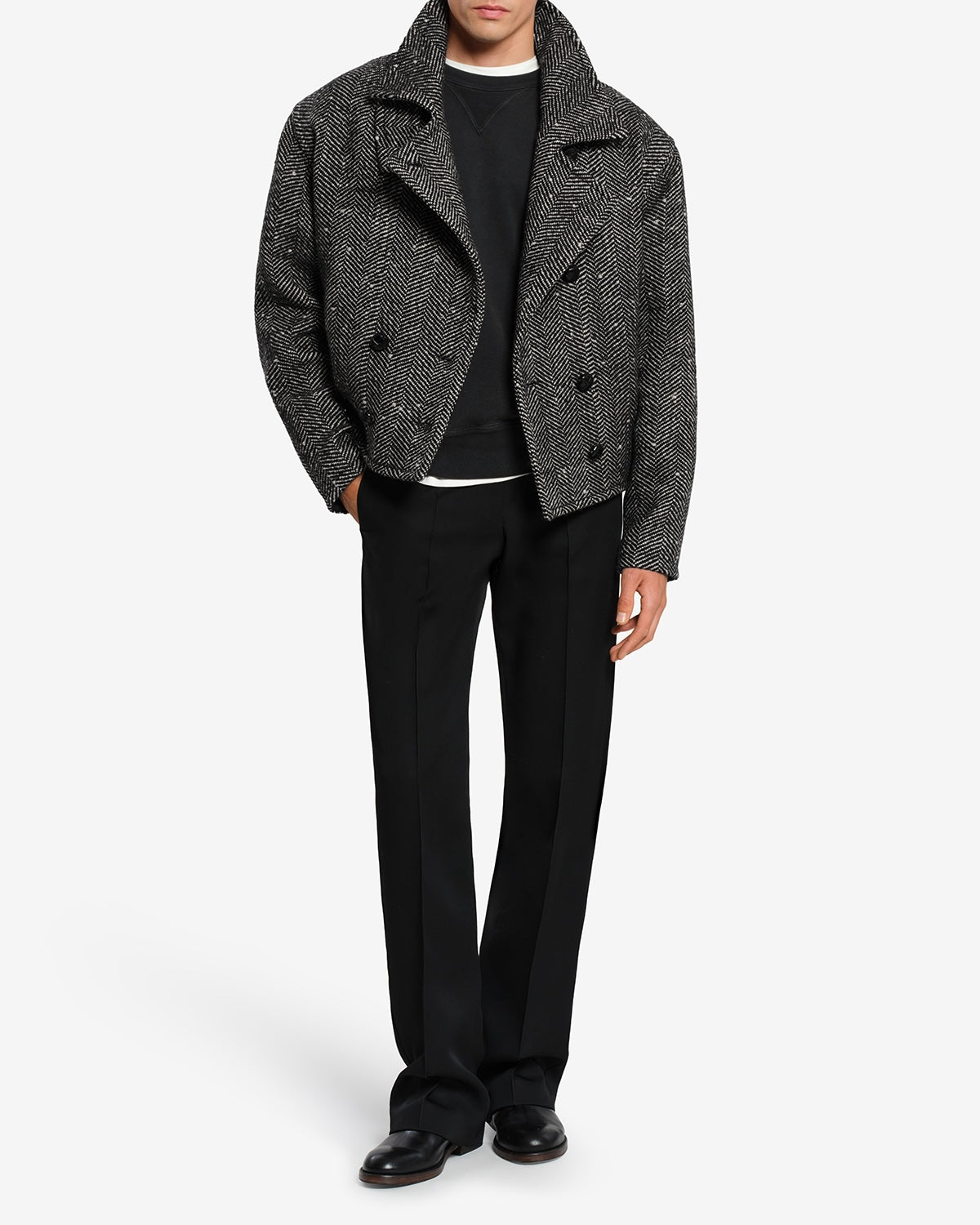 Isabel Marant Ethan manteau laine chevron écru noir crop