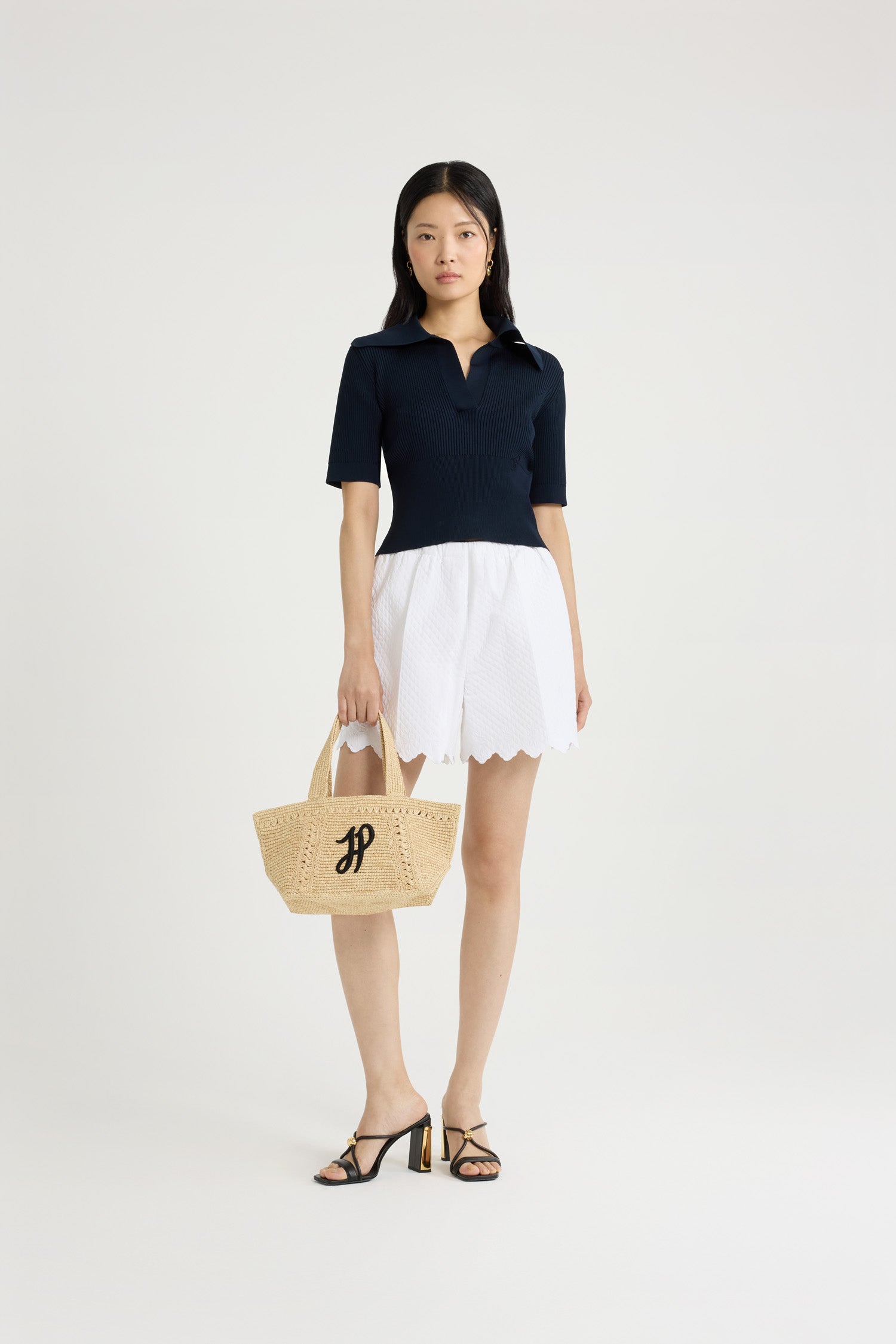 Patou KN248 polo bleu marine crêpe col large
