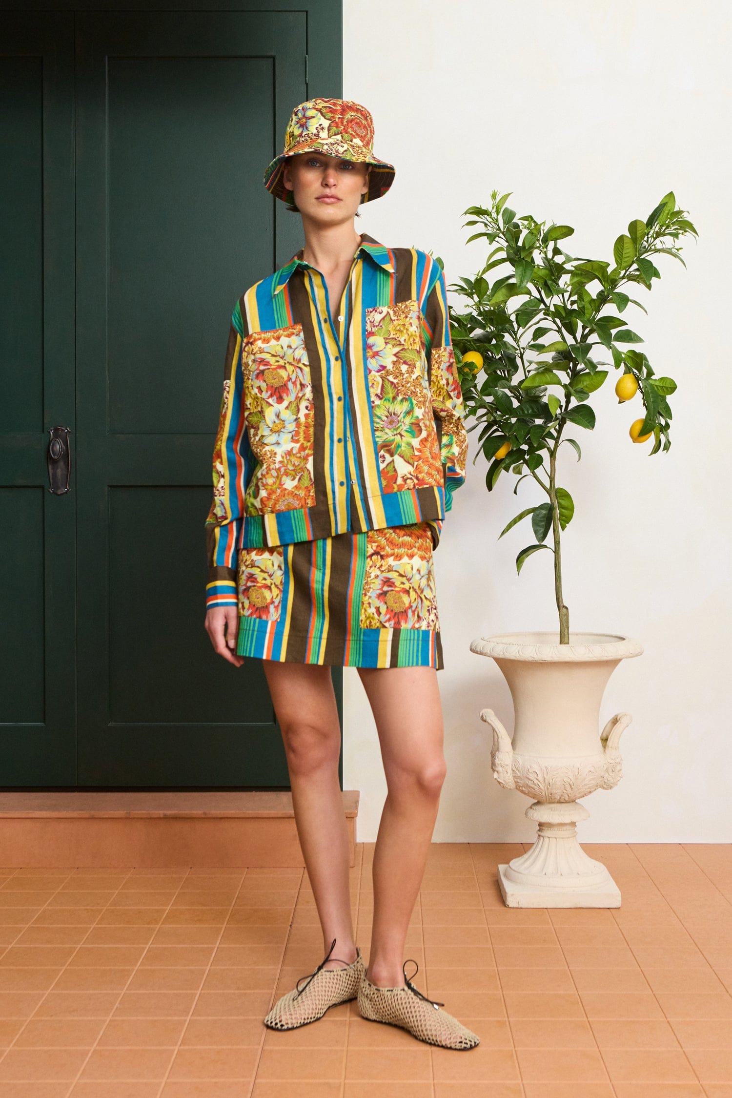 Alemais Charlie chemise en lin imprimé patchwork