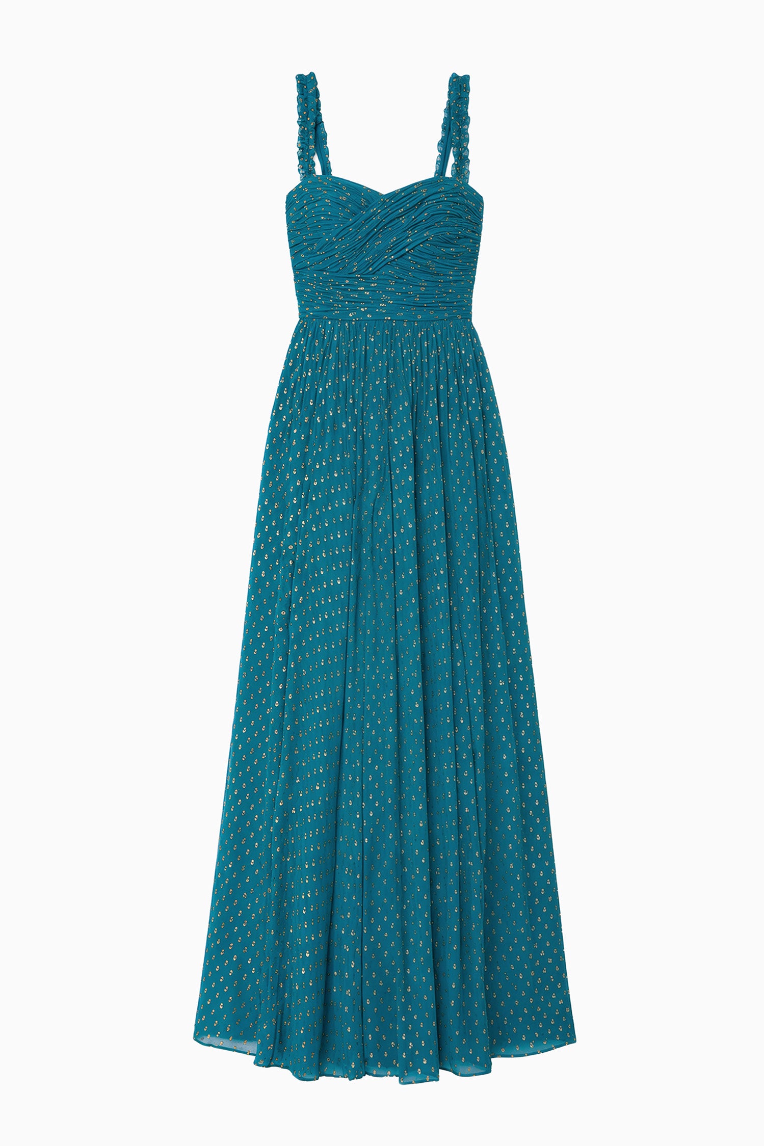 Ulla Johnson Anastasia robe soie maxi bleu béryl