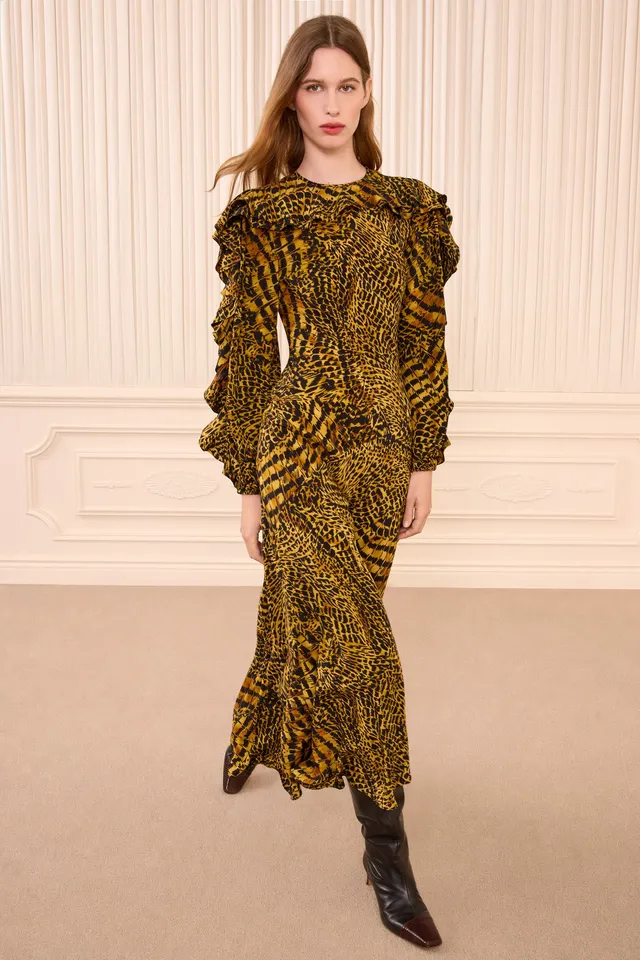 Ulla Johnson Dara robe soie jaune Wren volants