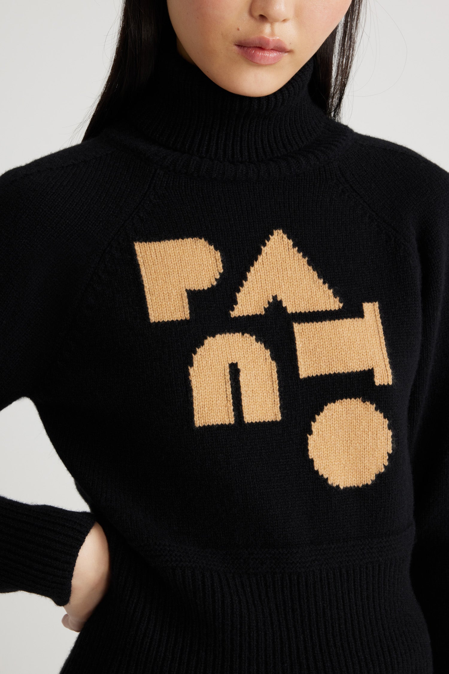 Patou KN193 pull col roulé Noir laine cachemire